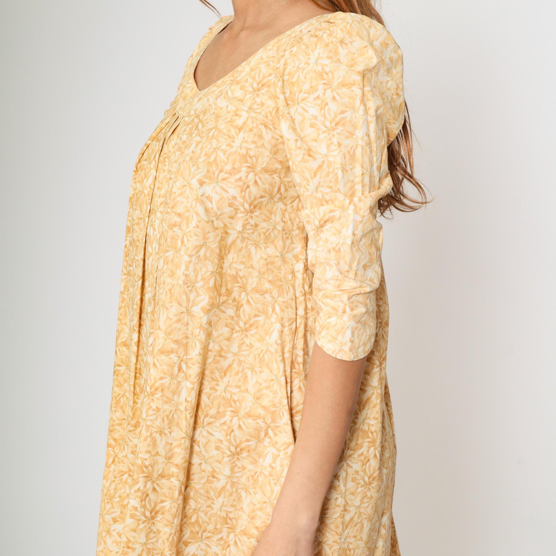 90s Hilo Hattie Hawaiian Yellow Floral Mini Dress Puff Sleeve A-Line Extra Small