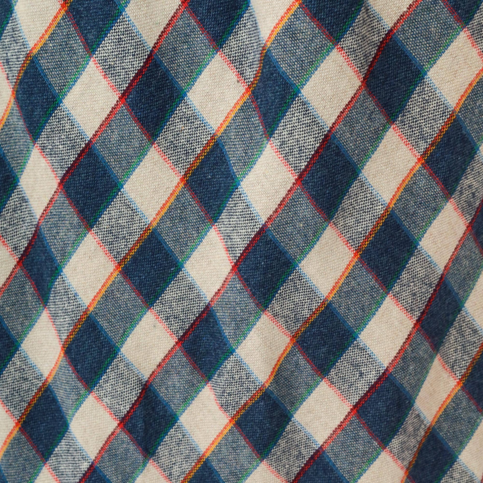 80s Blue Cream Checkered Skirt High Waist Knee Length Medium
