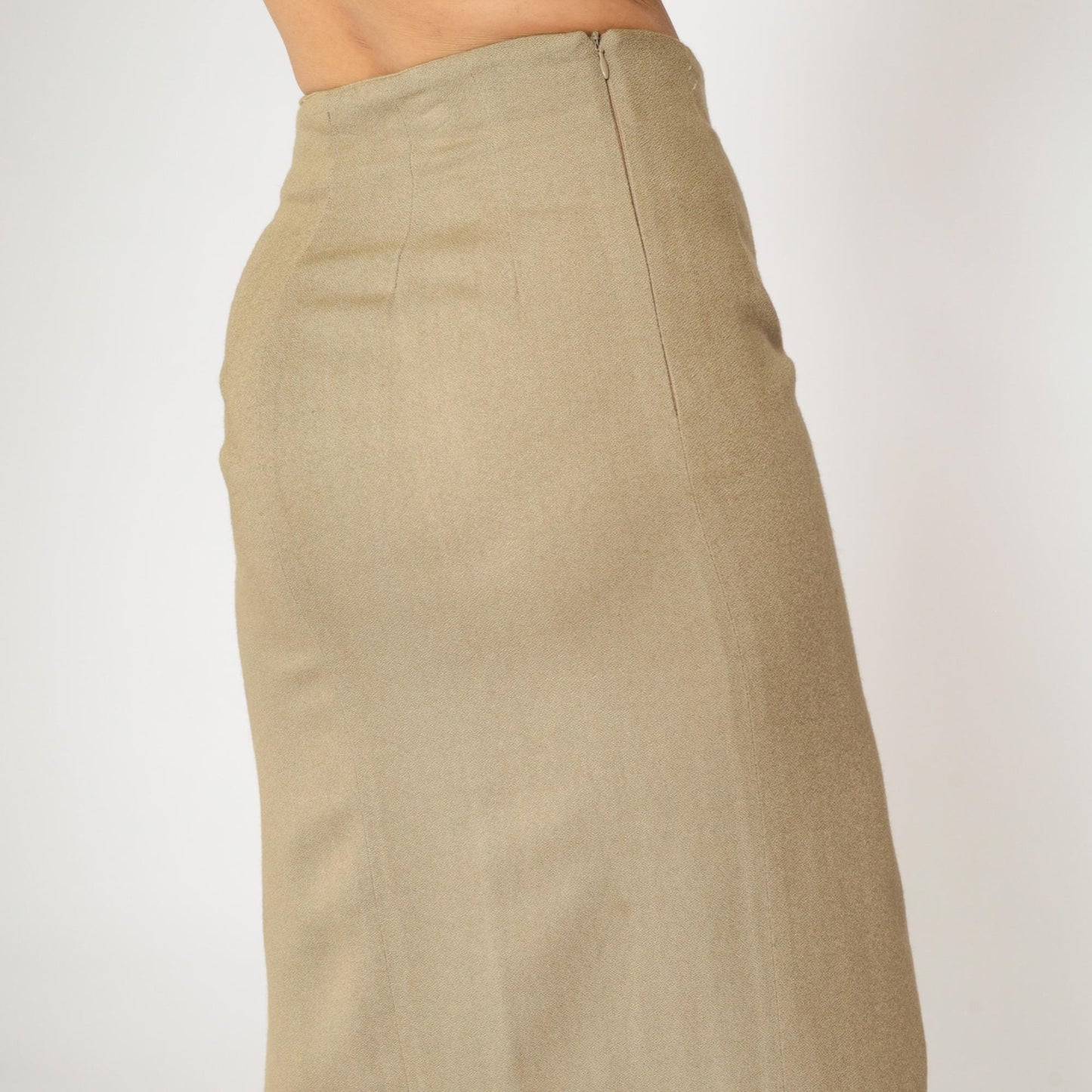 90s Express Khaki Maxi Skirt High Waisted Side Slit Straight Small S