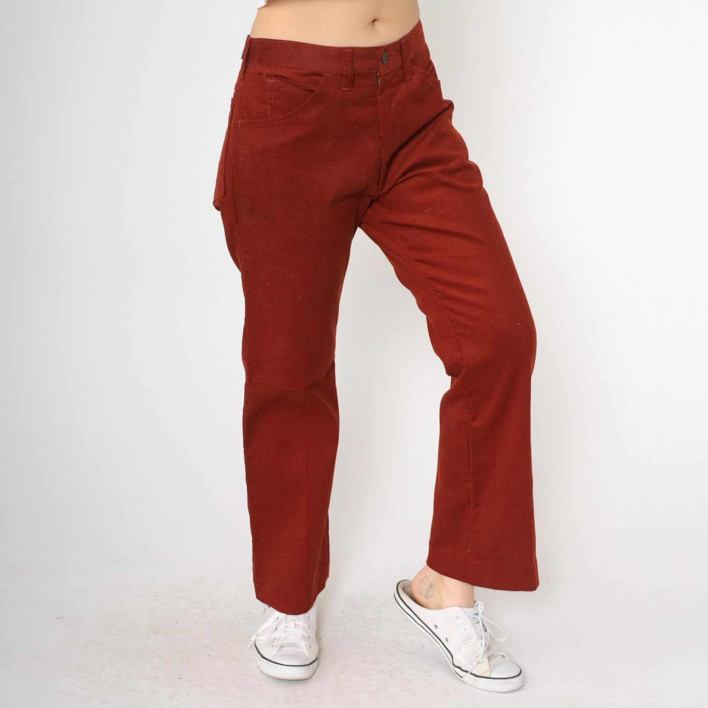 70s Roebucks Corduroy Flared Trousers Rust High Waist Men's Medium 33x30