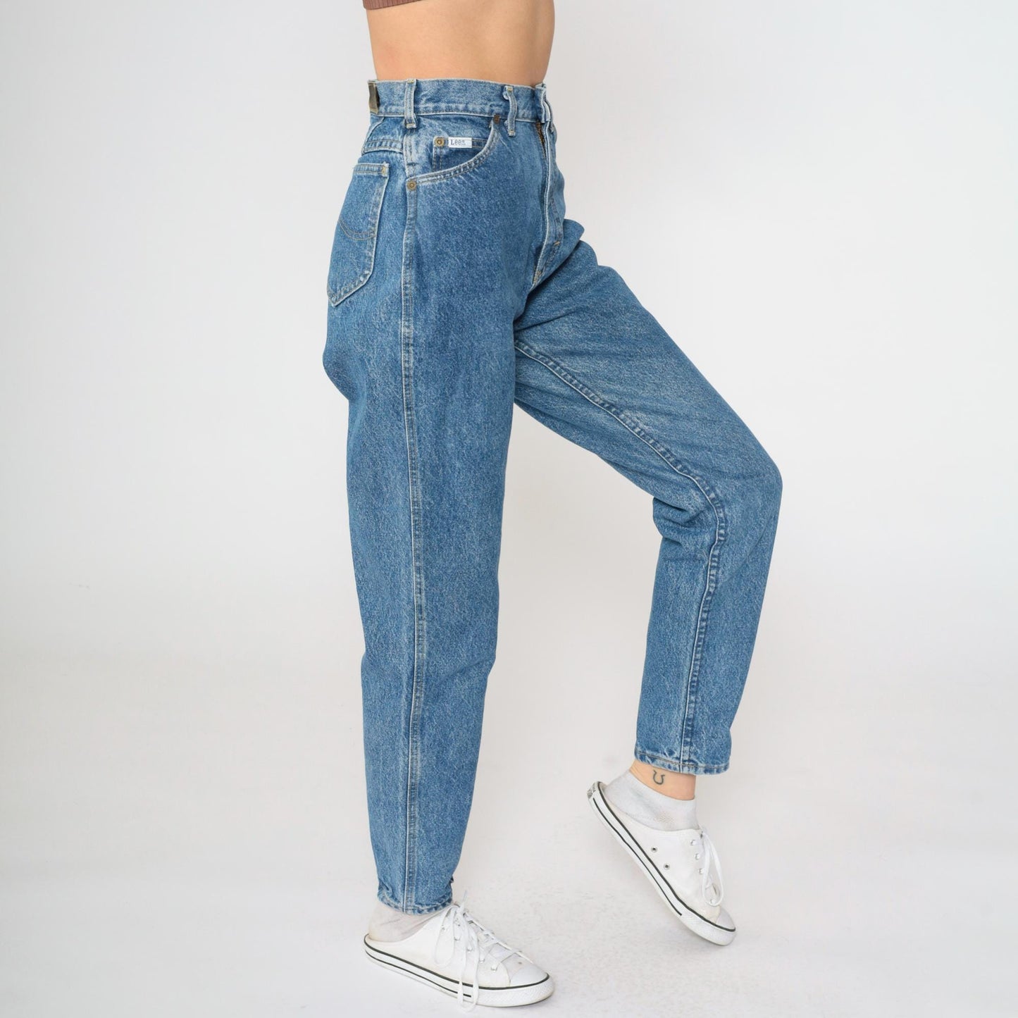 80s Lee High Waist Tapered Jeans Blue Denim Size 6