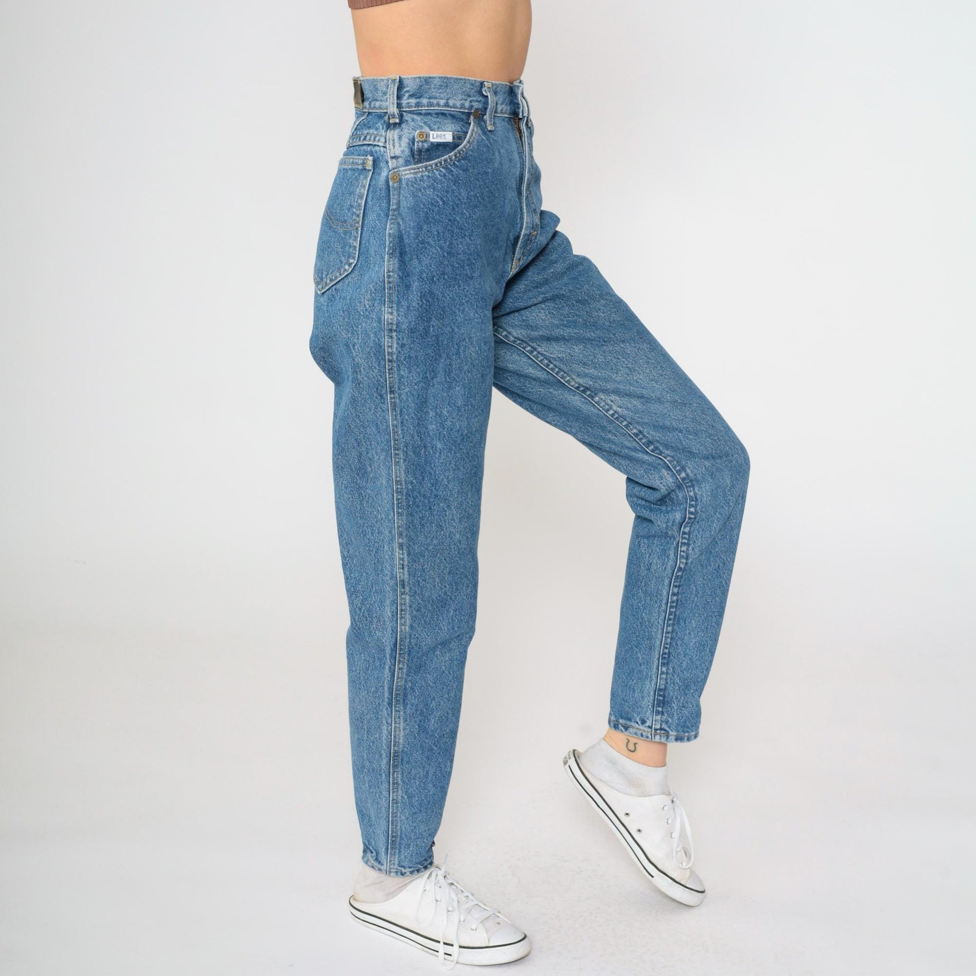 80s Lee High Waist Tapered Jeans Blue Denim Size 6