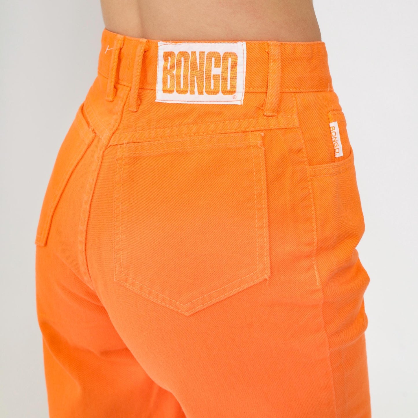 90s Bongo Denim Bermuda Shorts Bright Orange High Waist Extra Small