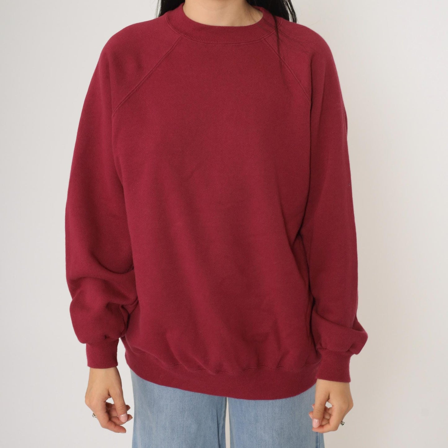 90s Hanes Her Way Burgundy Crewneck Sweatshirt Raglan Sleeve Extra Large XL