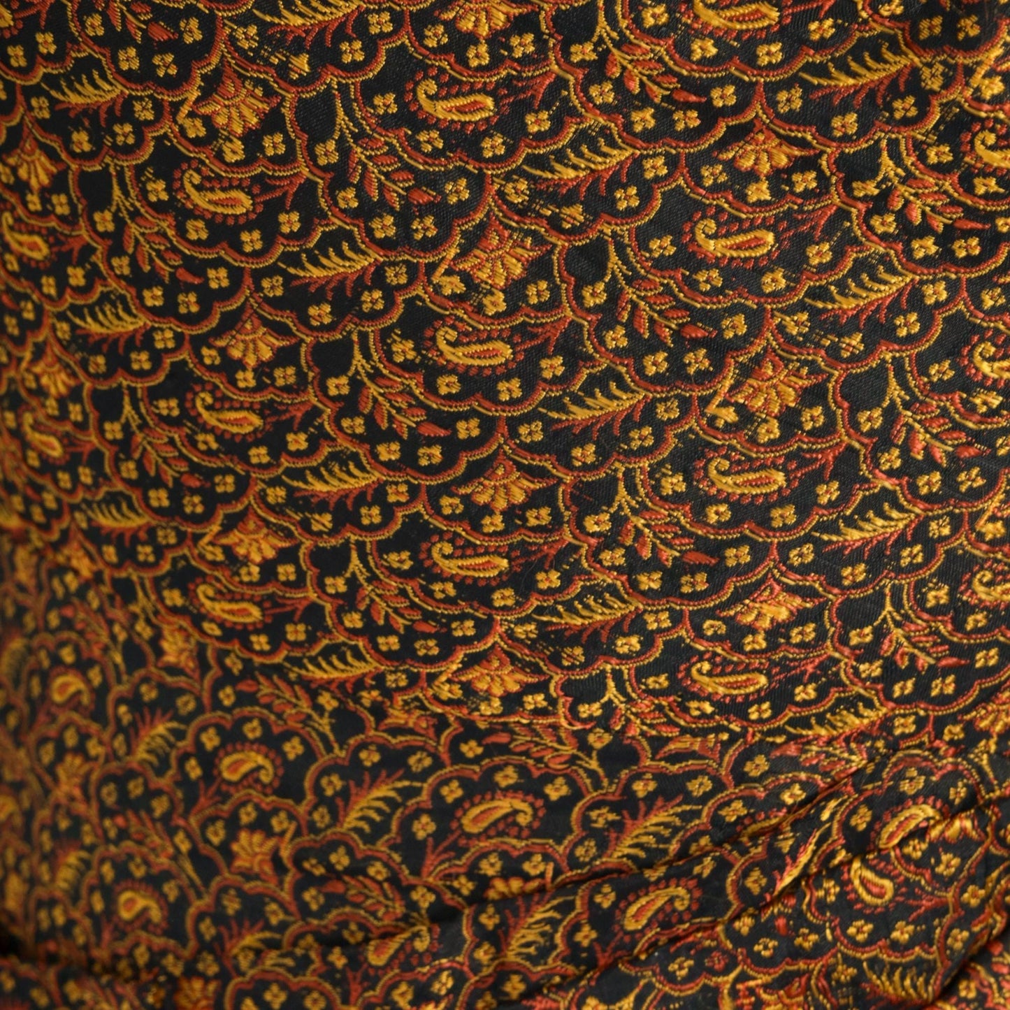 1940s Brocade Maxi Dress Floral Paisley Black Bow Back Long Sleeve Small