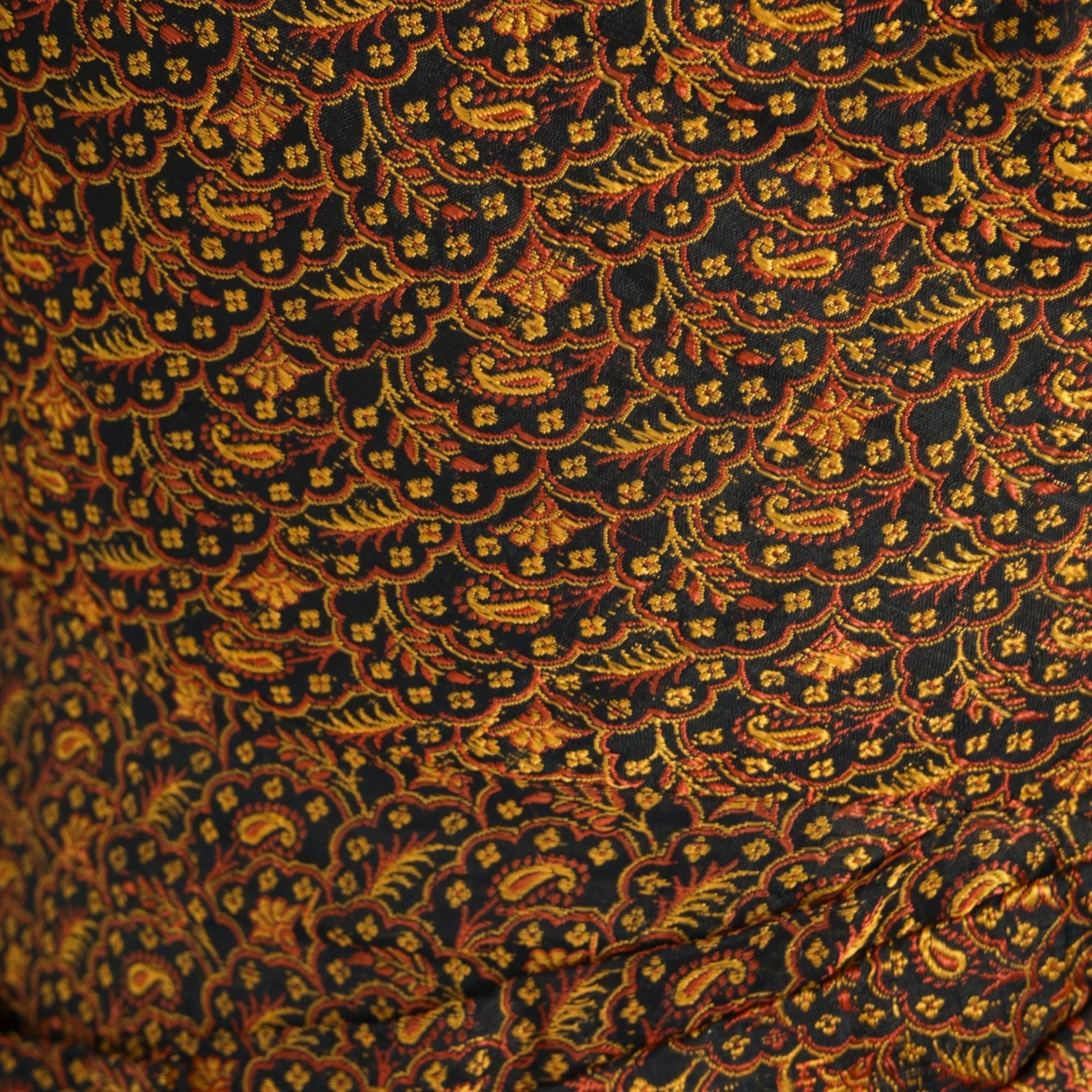 1940s Brocade Maxi Dress Floral Paisley Black Bow Back Long Sleeve Small