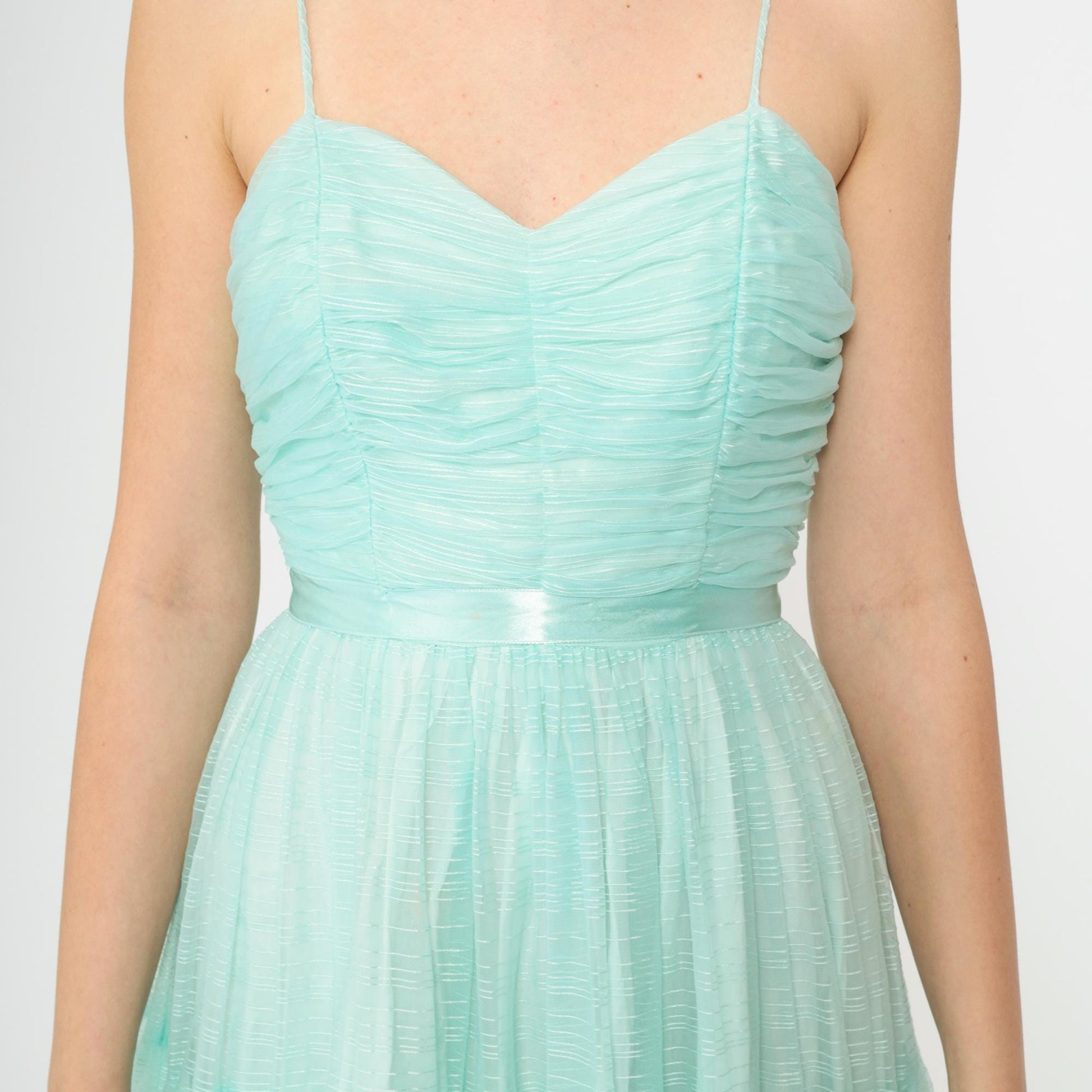 70s Aqua Maxi Dress Spaghetti Strap High Waist Floor Length Extra Small