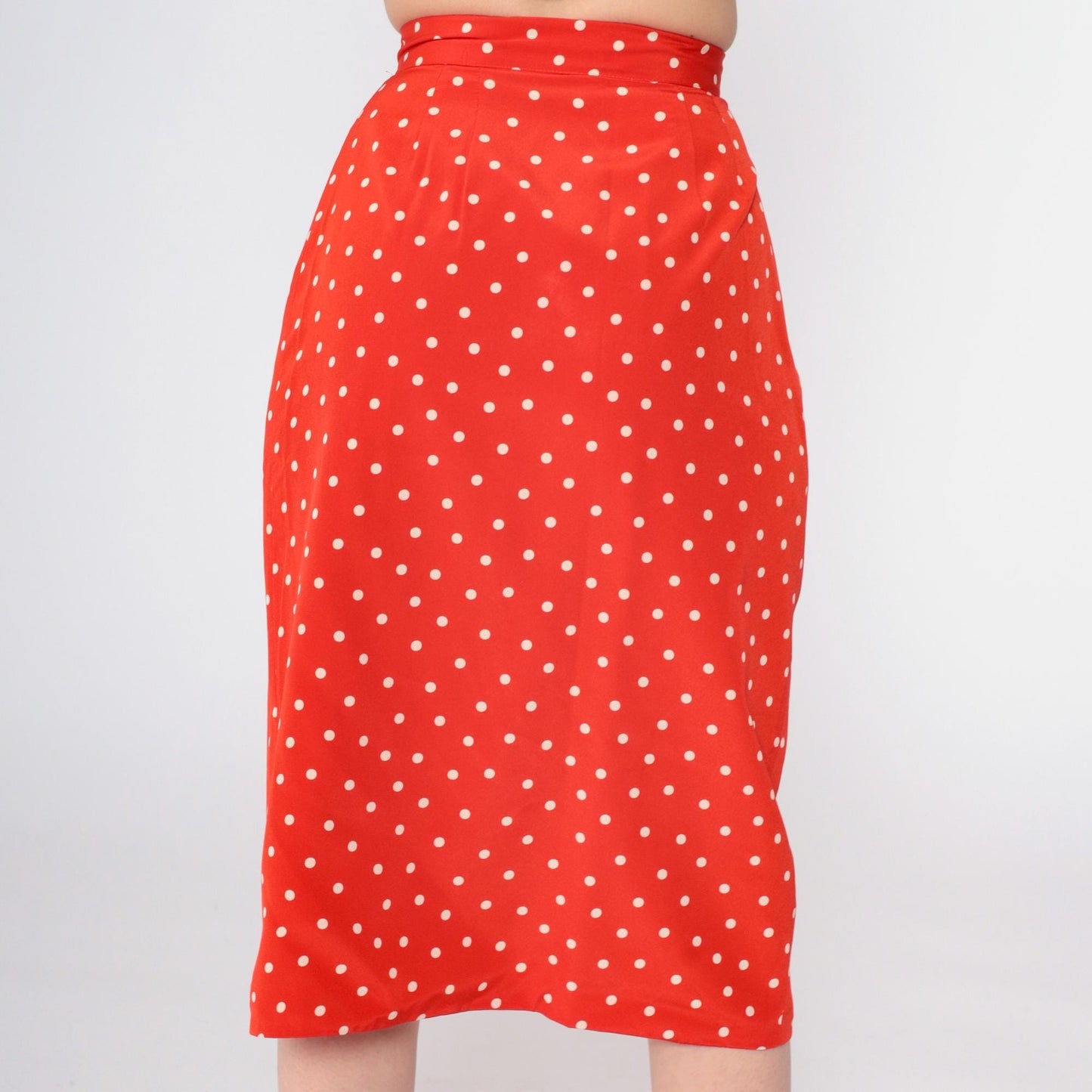 90s Liz Claiborne Polka Dot Tulip Wrap Midi Skirt Red Extra Small