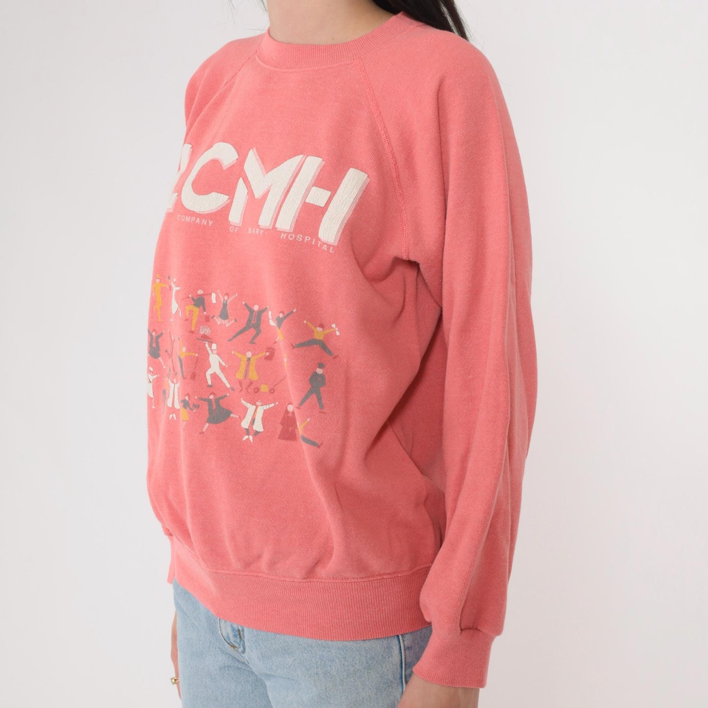 90s LCMH Little Company of Mary Hospital Graphic Raglan Sweatshirt Pink Medium