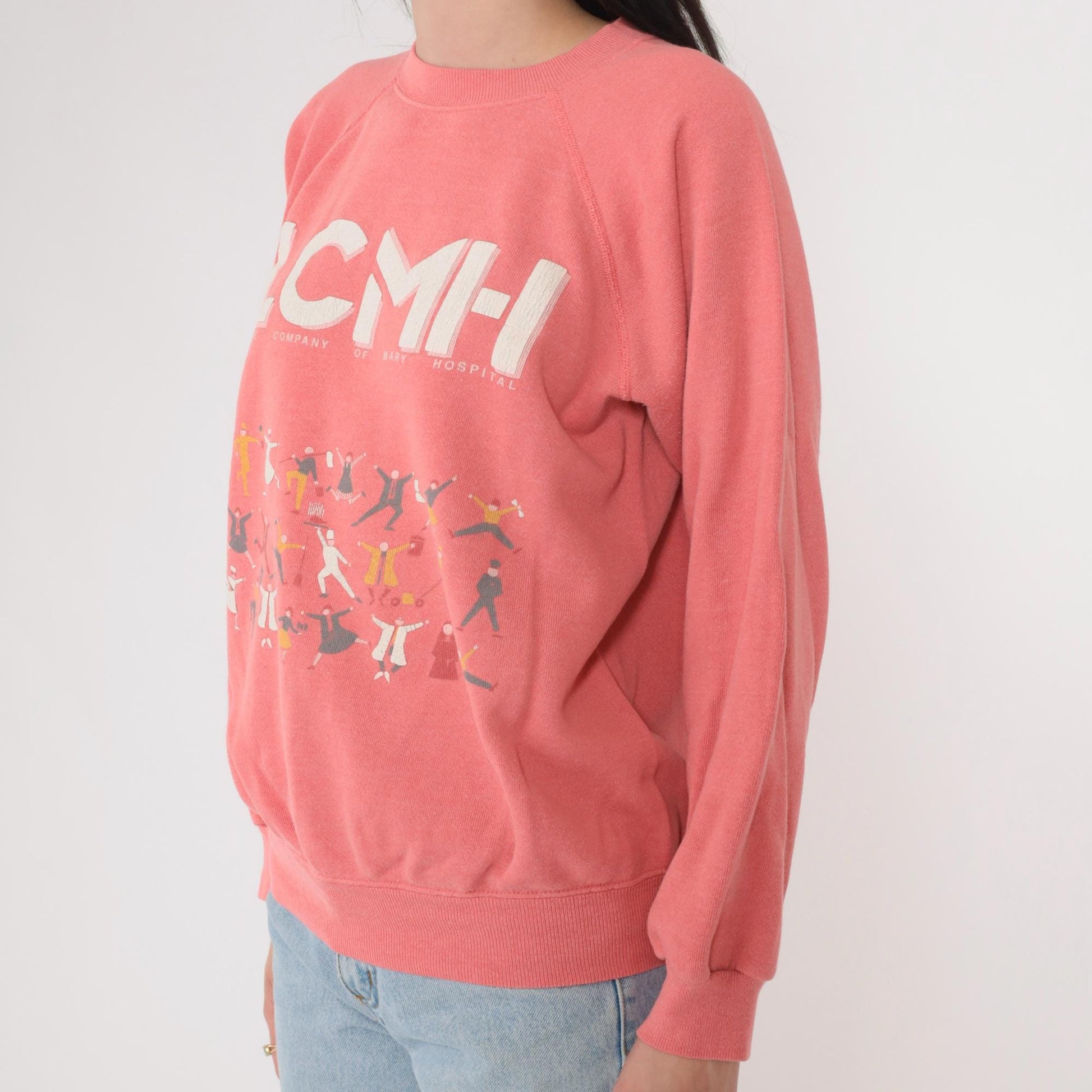 90s LCMH Little Company of Mary Hospital Graphic Raglan Sweatshirt Pink Medium