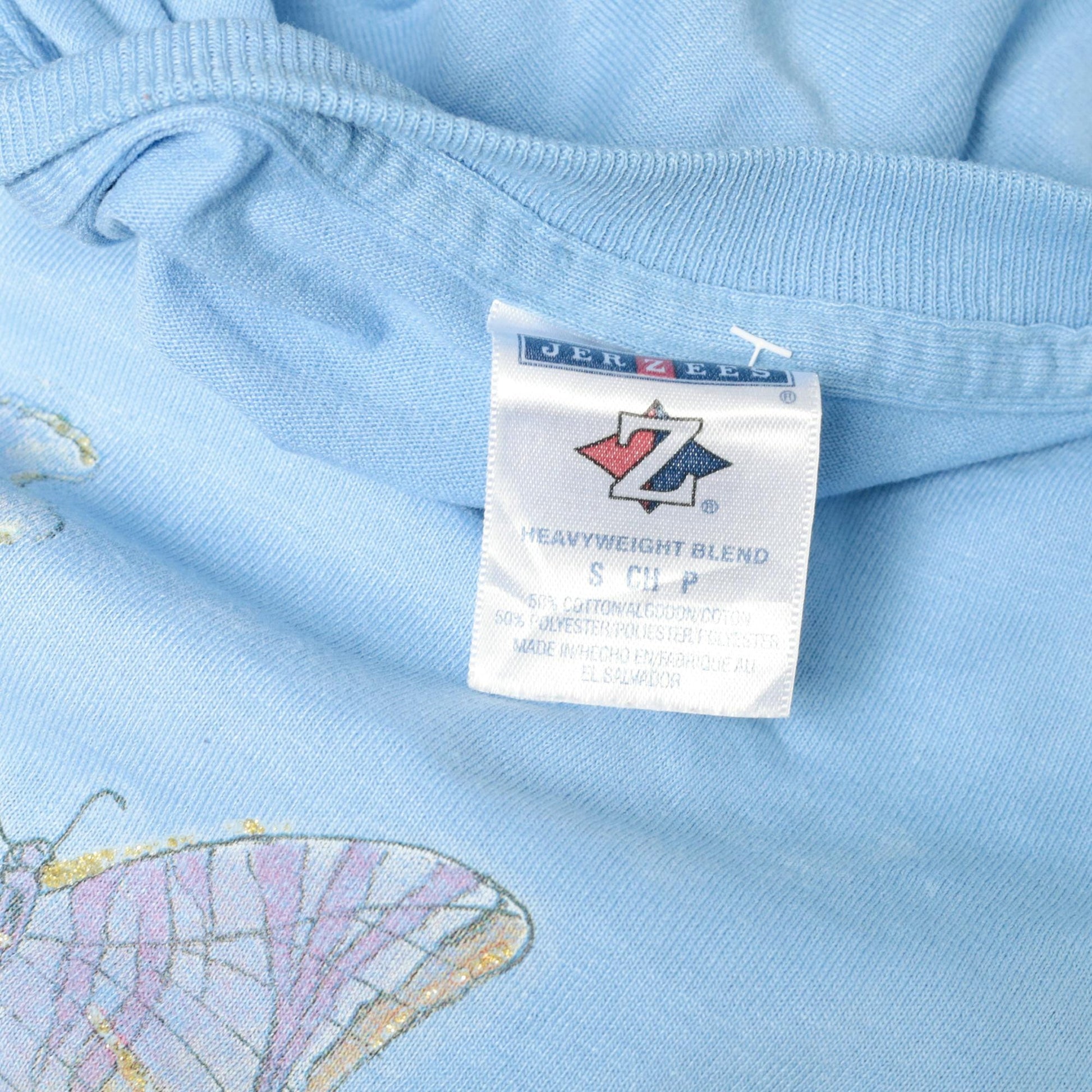 90s Hawaii Butterfly T-Shirt Light Blue Gold Glitter Graphic Tee Small S