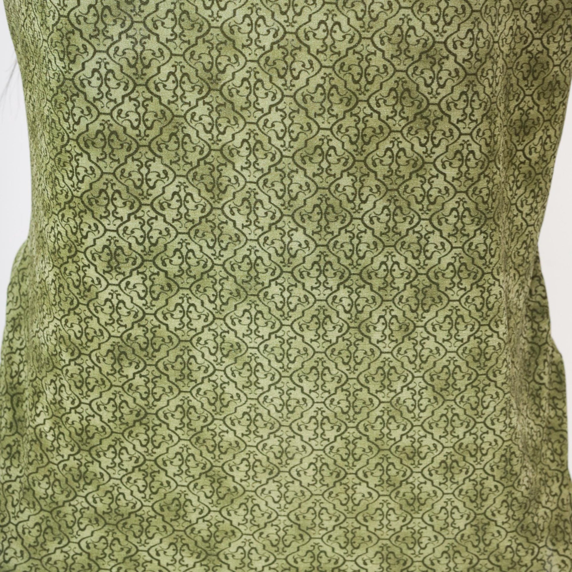 90s Olive Green Geometric Lattice Print Top Split V-Neck Short Sleeve Medium Large