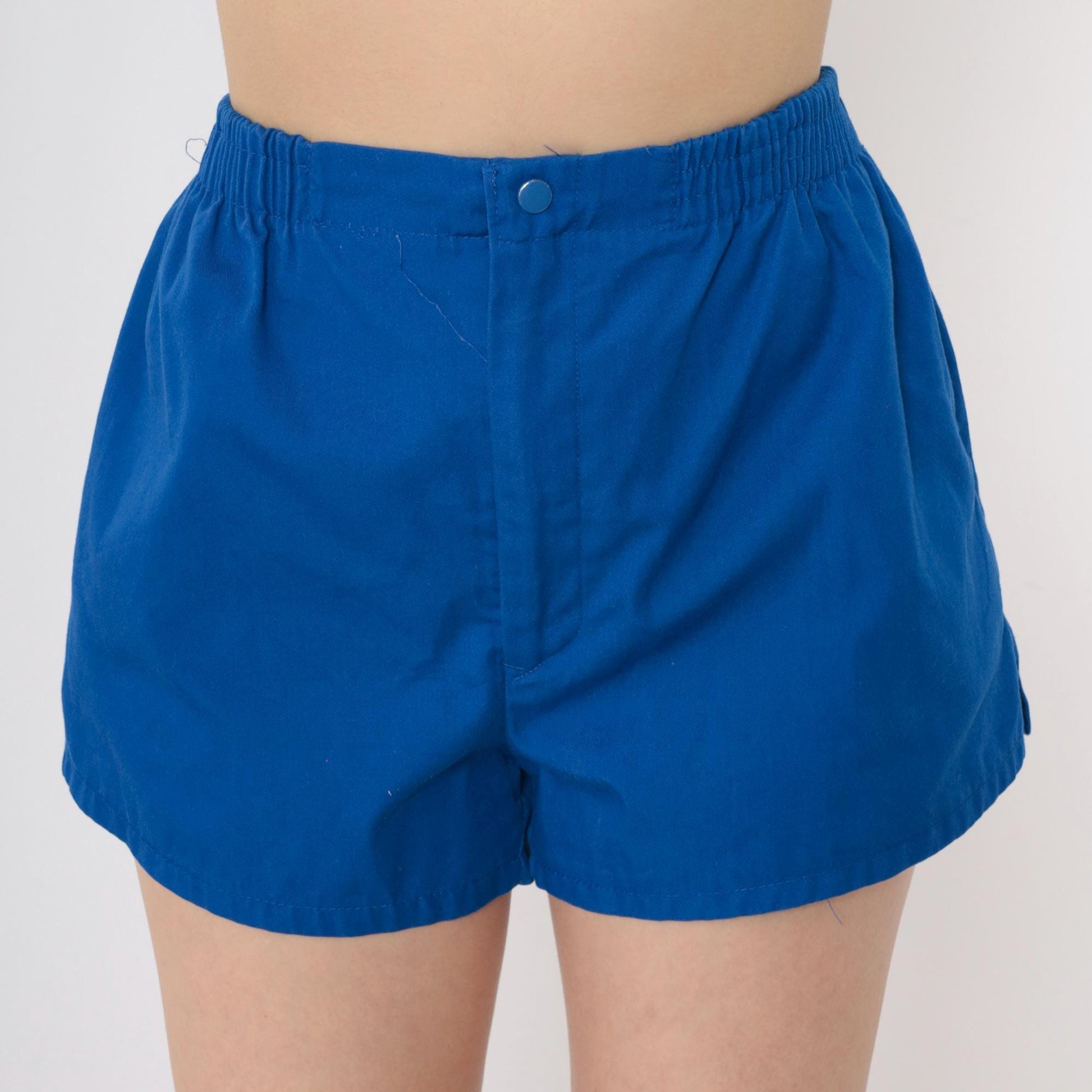 80s Royal Blue Athletic Shorts Elastic Waist High Rise Medium Large