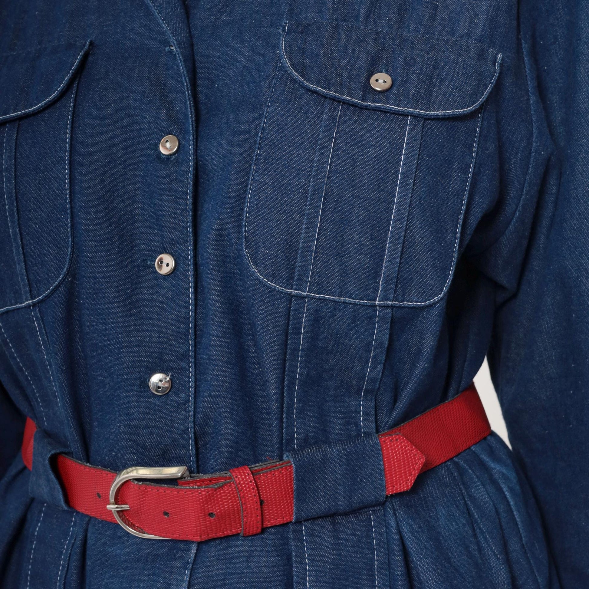80s Willi of California Chambray Blouse Button-Up Pointed Collar Blue Medium