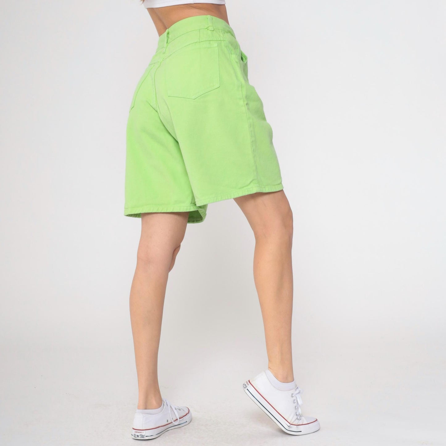 90s Lime Green Denim Shorts High Waist Jean Shorts Cotton Large 12