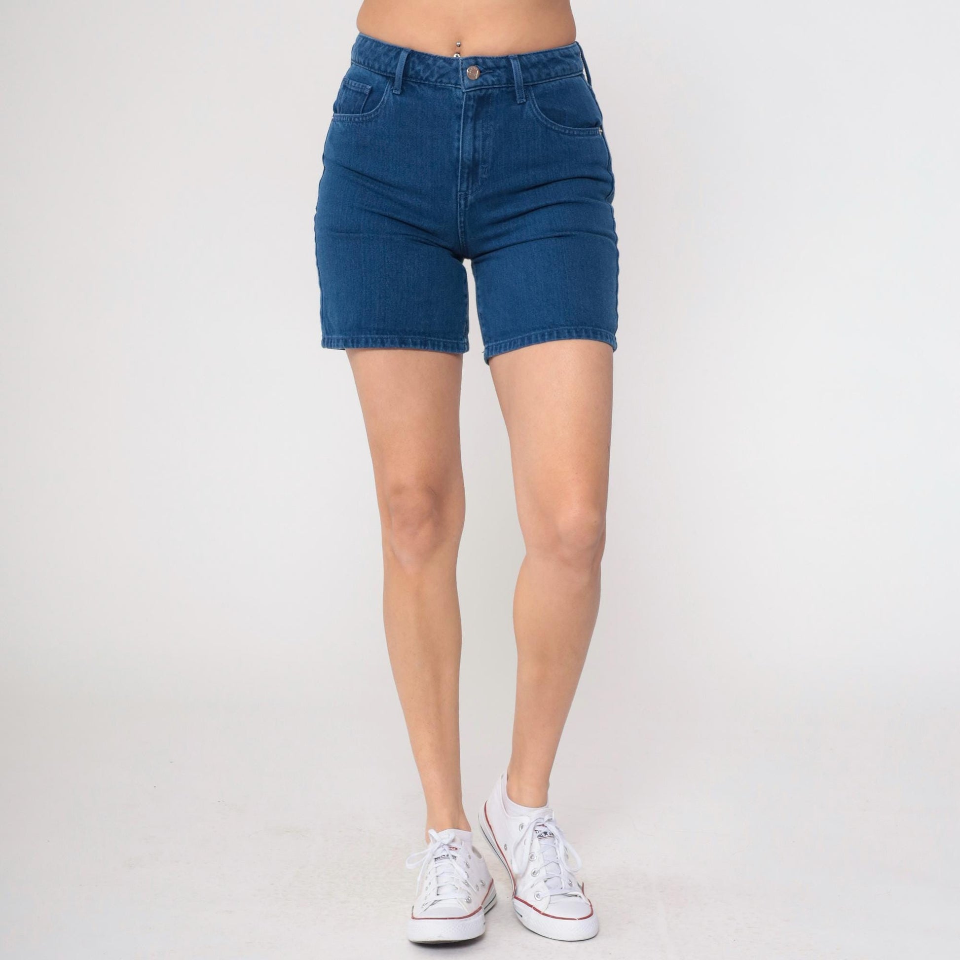 Y2K Guess Dark Wash High-Waisted Jean Shorts Triangle Logo Small 26