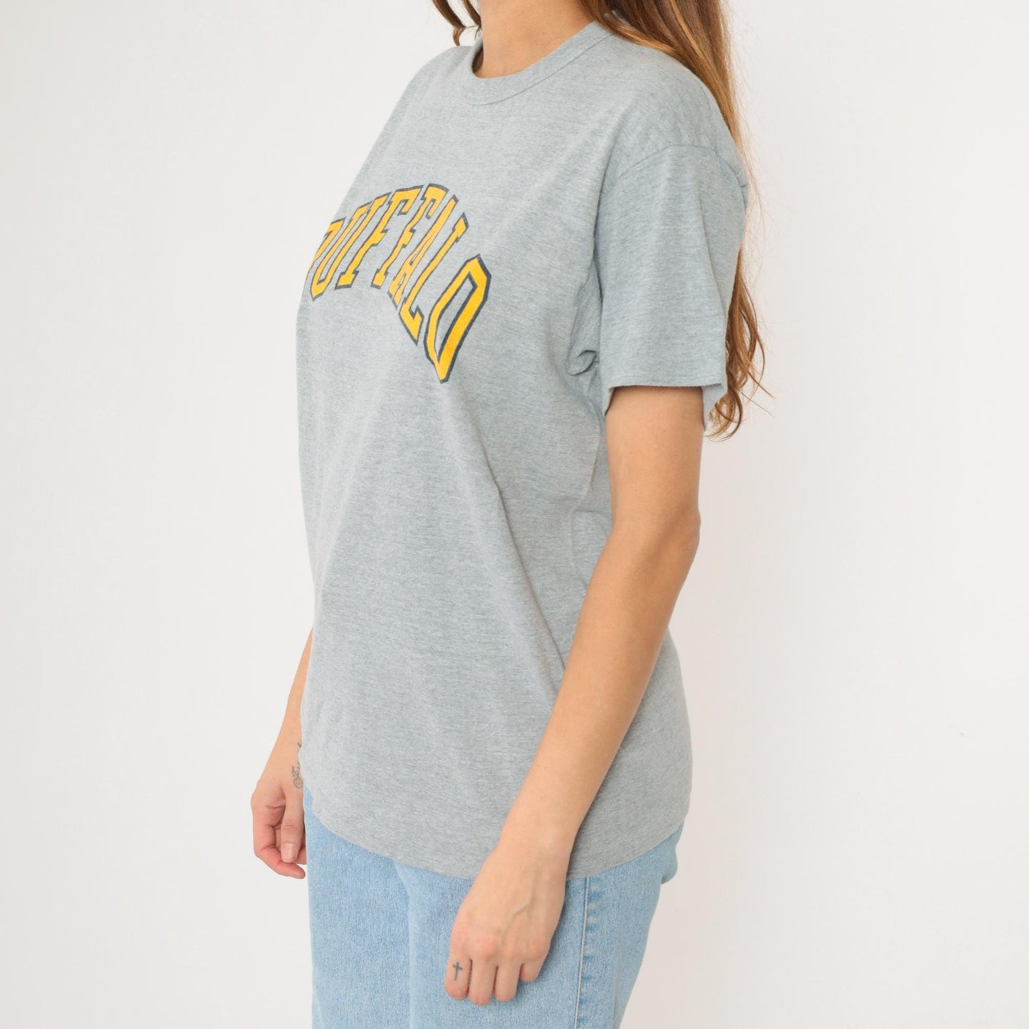 90s Buffalo New York Graphic T-Shirt Hearse Grey Hanes Crewneck Large