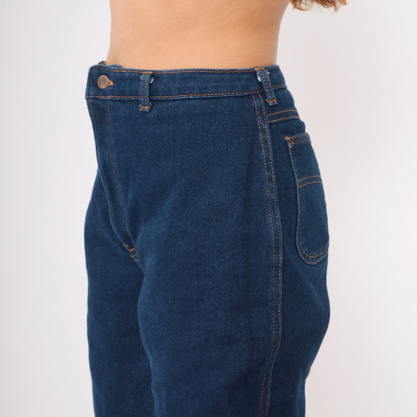 80s H.I.S Chic High-Waist Straight-Leg Jeans Dark Wash Denim Large 32