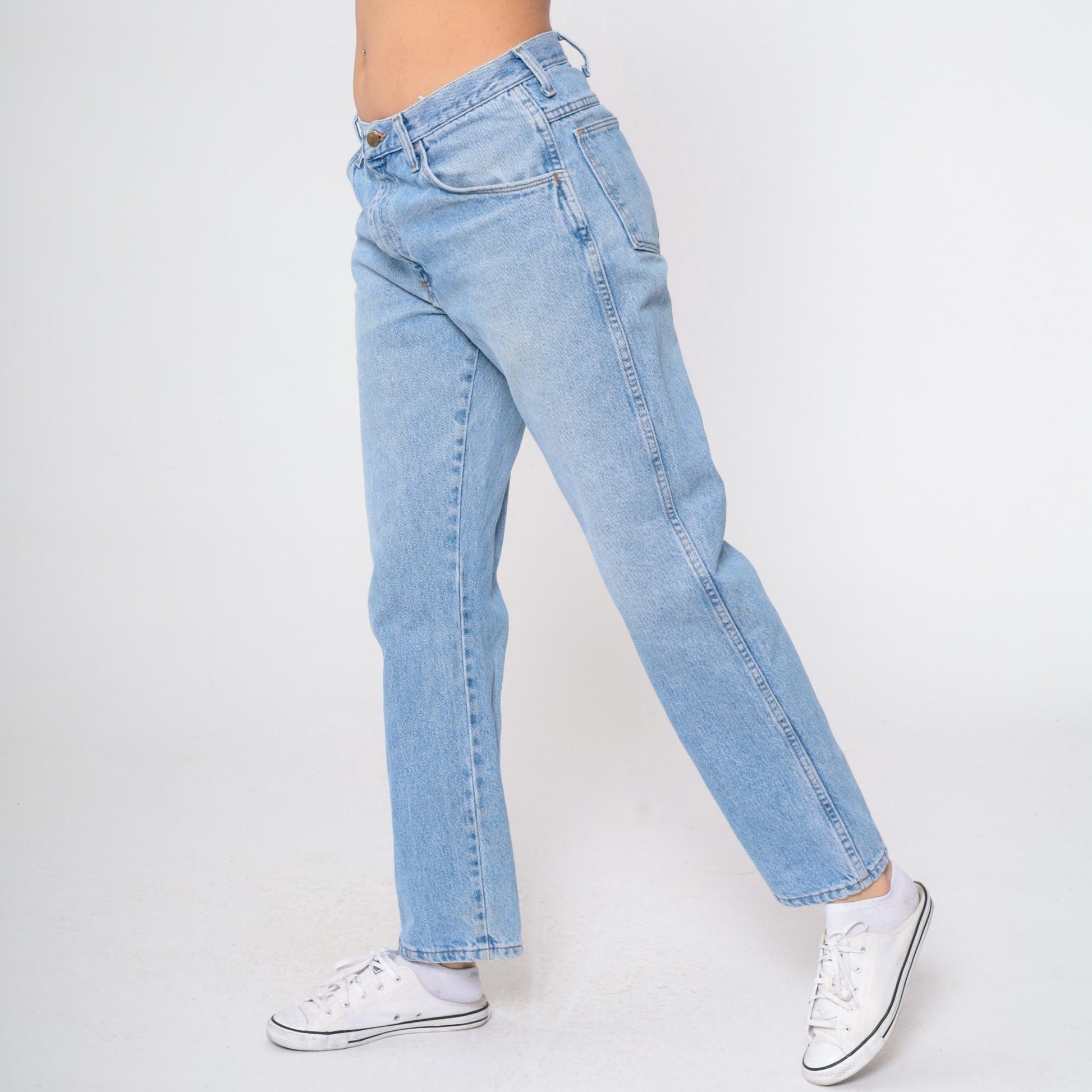 90s High Rise Straight Leg Jeans Faded Blue Denim Men's Medium