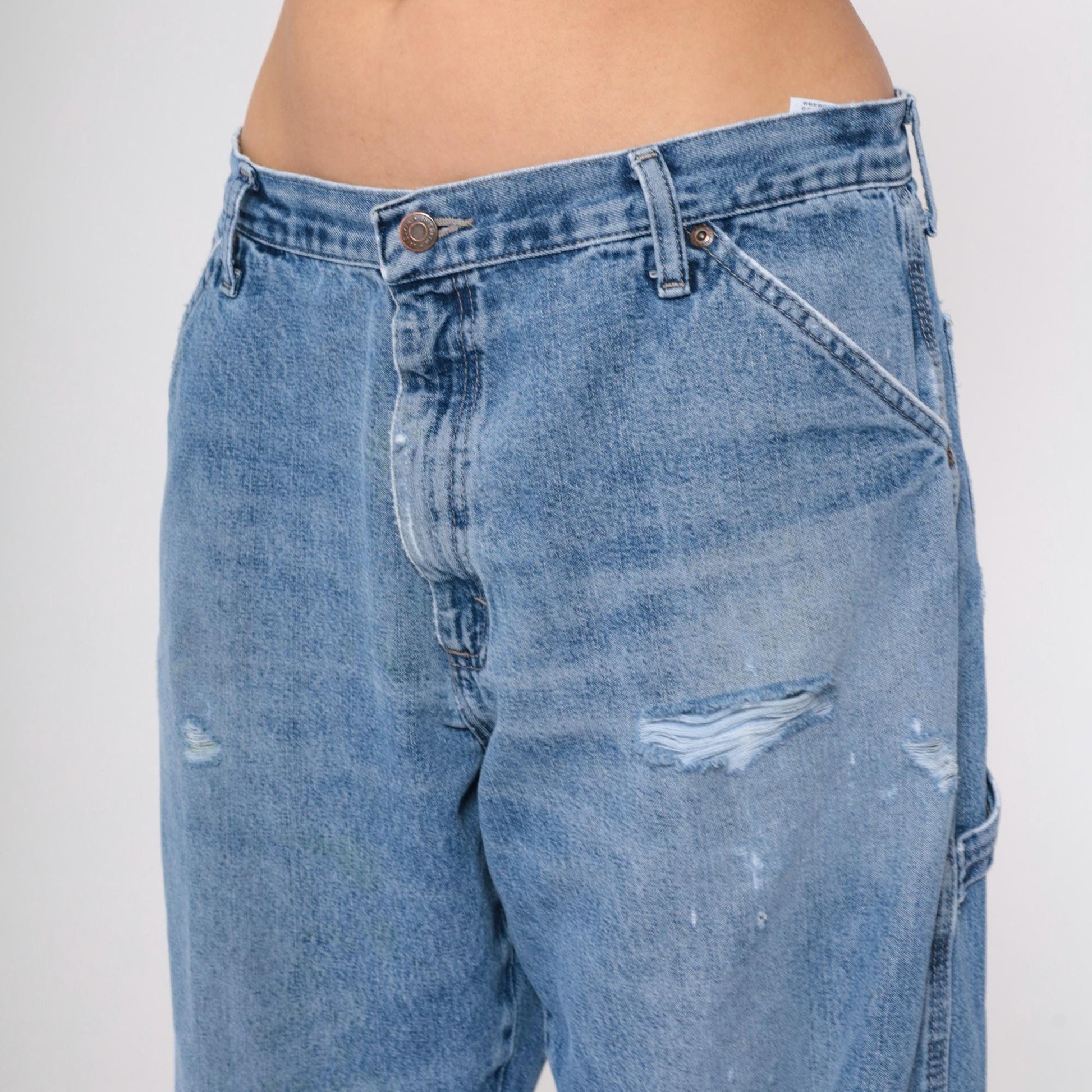 00s Wrangler Y2K High Rise Straight Leg Jeans Hammer Loop Faded Blue 36x30