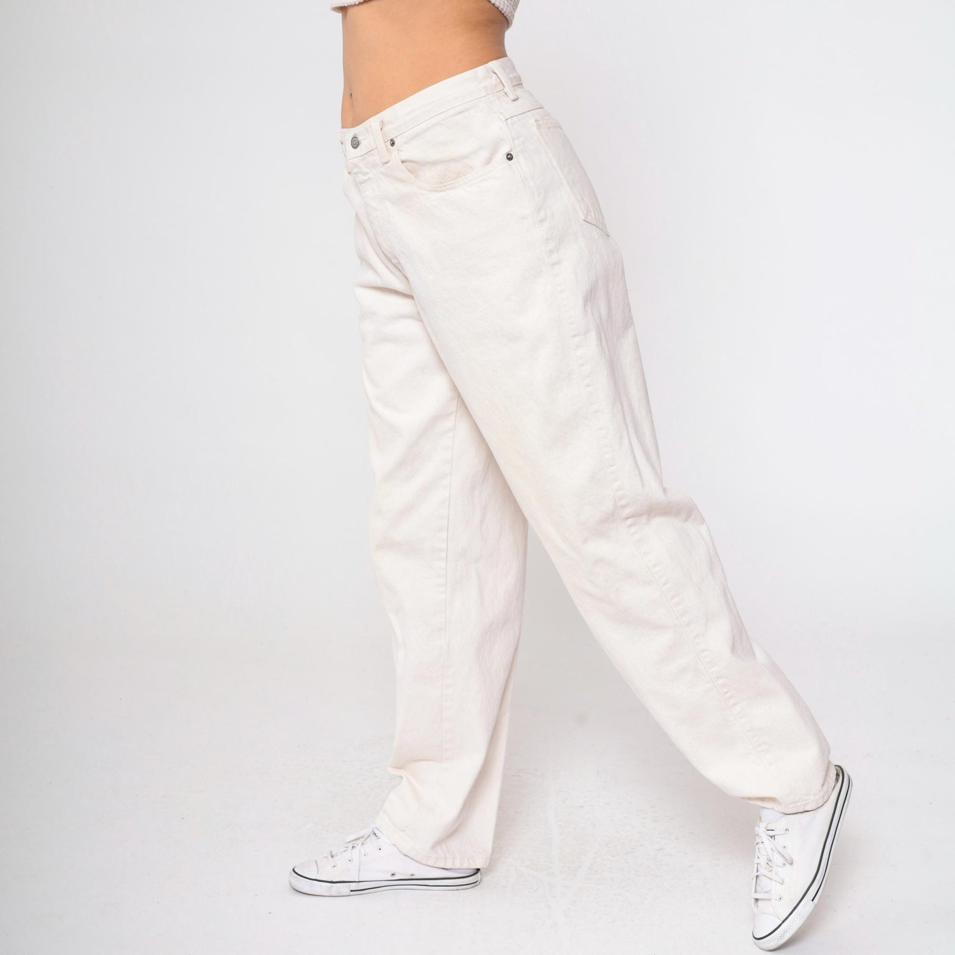 90s I.O.U White Denim Jeans High Waist Straight Leg 33/32