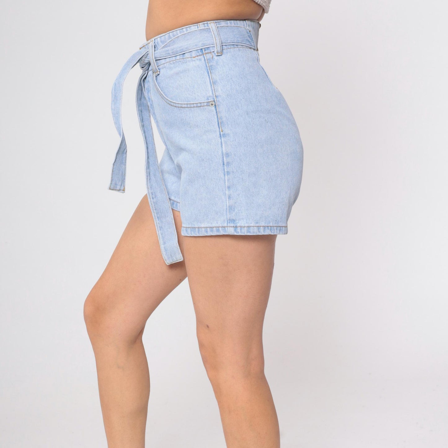90s Parkers Light Wash Denim Shorts High Waisted Belted Jean Shorts Small