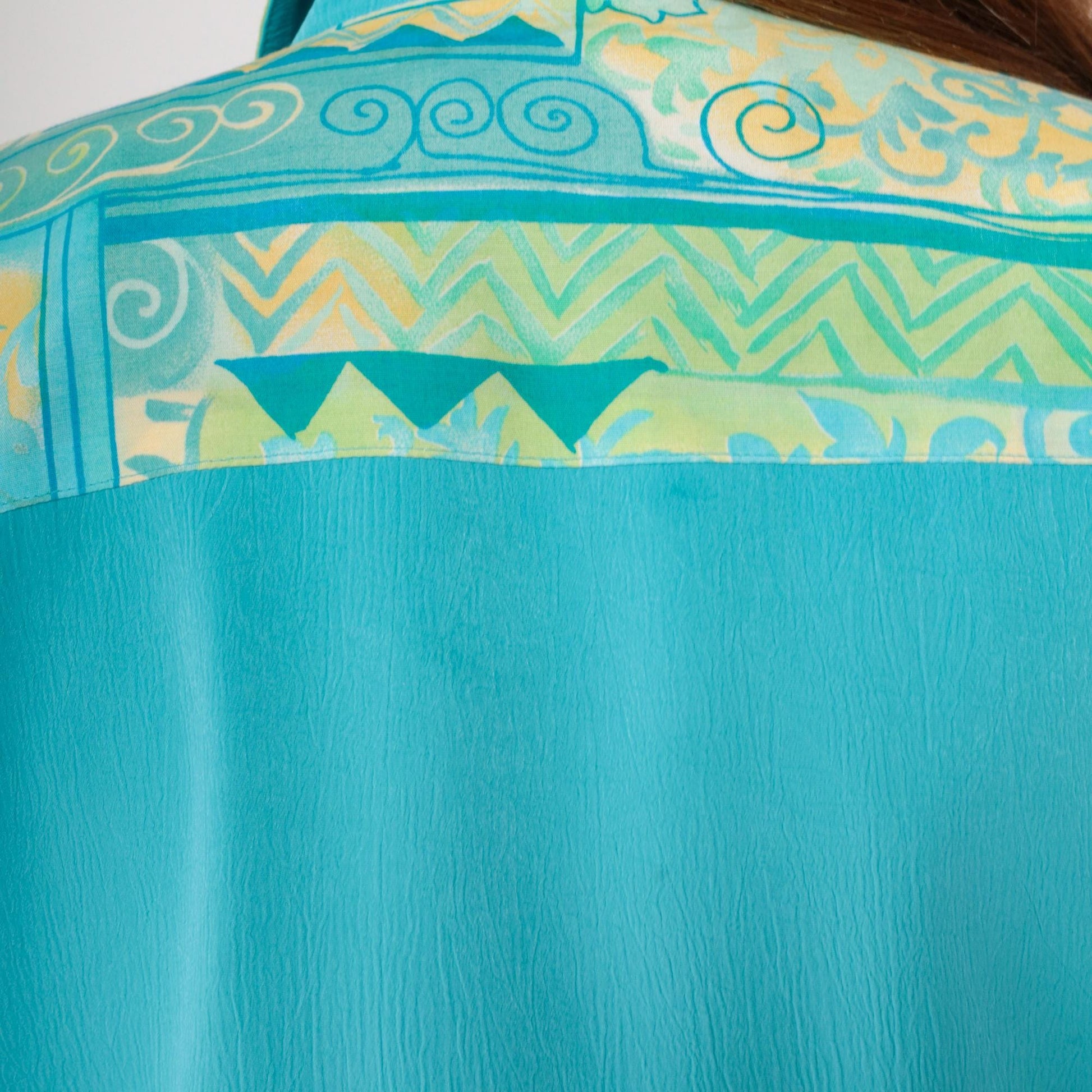 90s Turquoise Geometric Blazer V-Neck Button Jacket Small 6