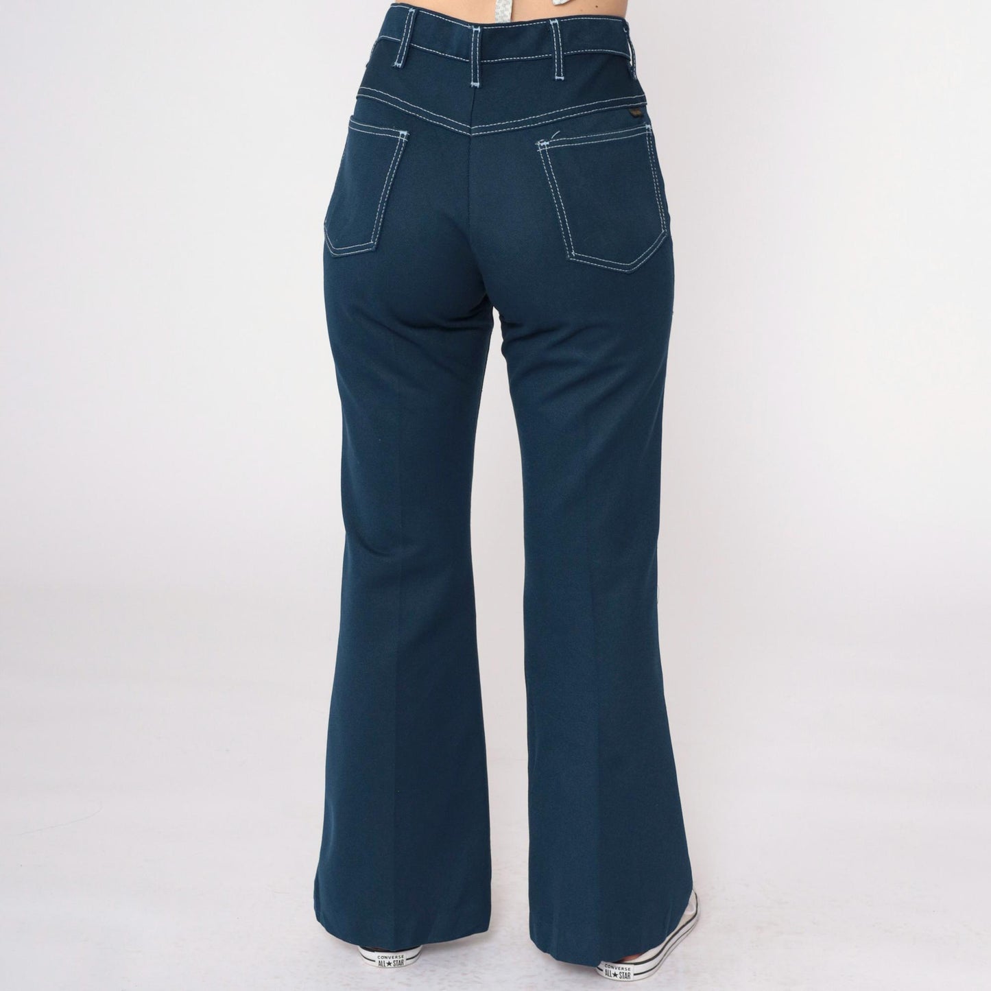 70s Farah Navy Bell Bottom Pants High Rise Flared Trousers Medium
