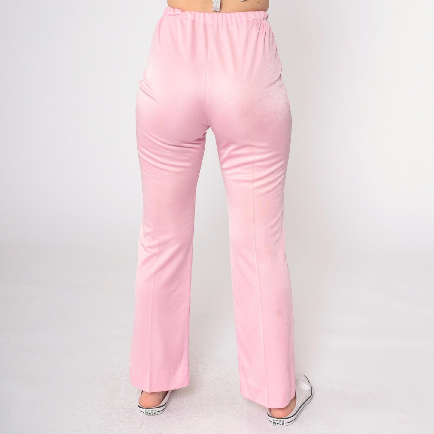 90s Baby Pink Flared Pants High Waist Elastic Trousers Extra Small