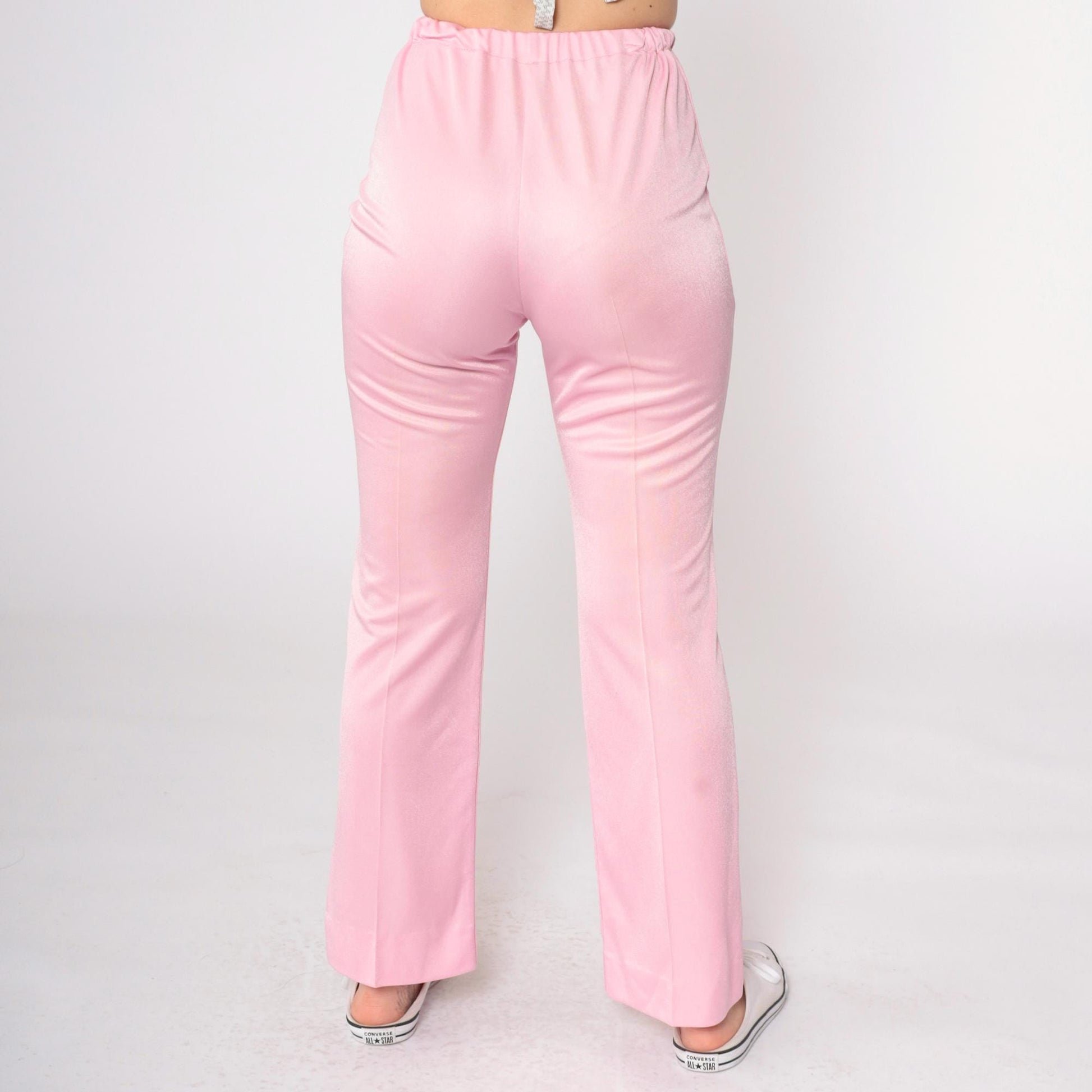 90s Baby Pink Flared Pants High Waist Elastic Trousers Extra Small
