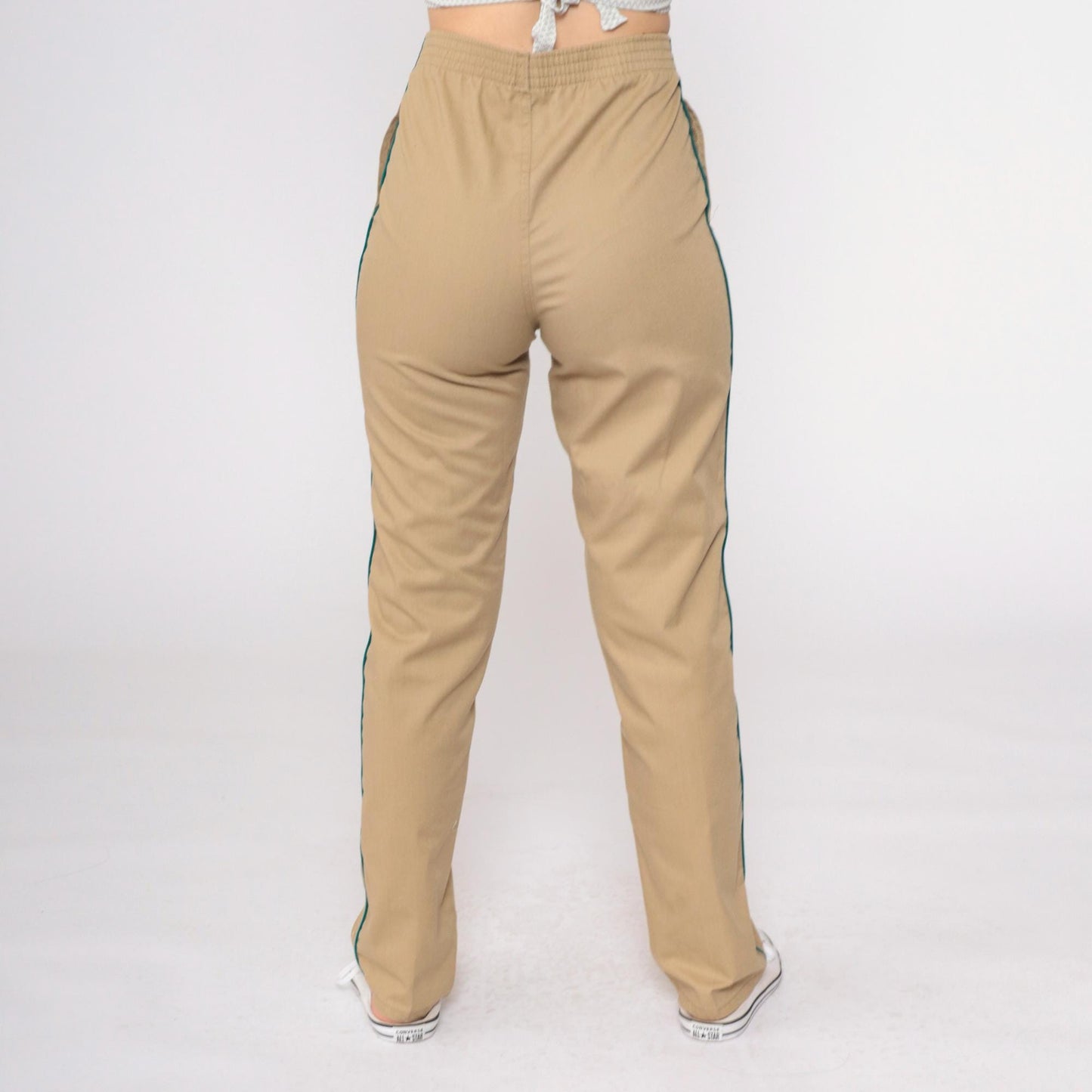 80s Wrangler Tan Straight Leg High Waist Elastic Trousers Extra Small XS