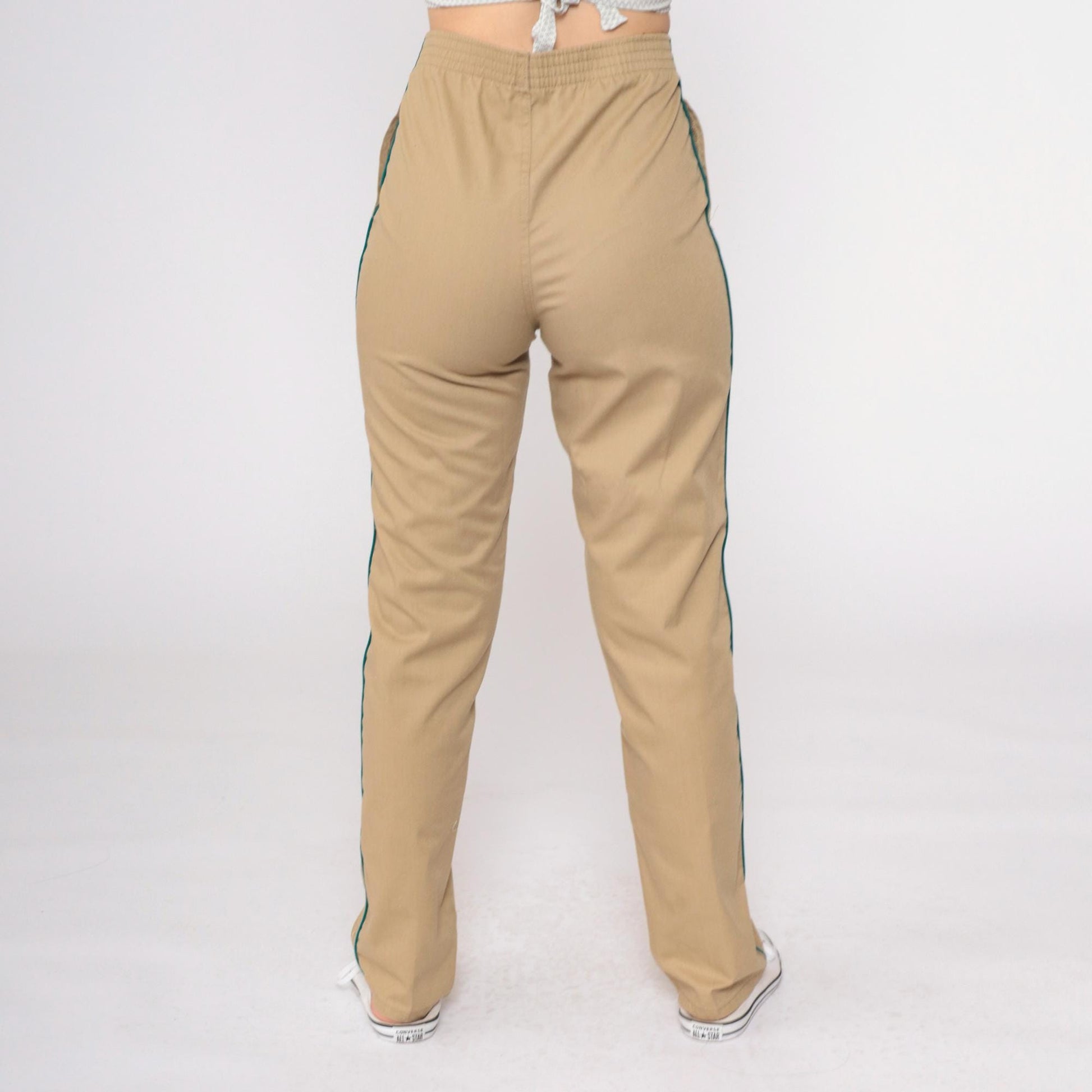 80s Wrangler Tan Straight Leg High Waist Elastic Trousers Extra Small XS