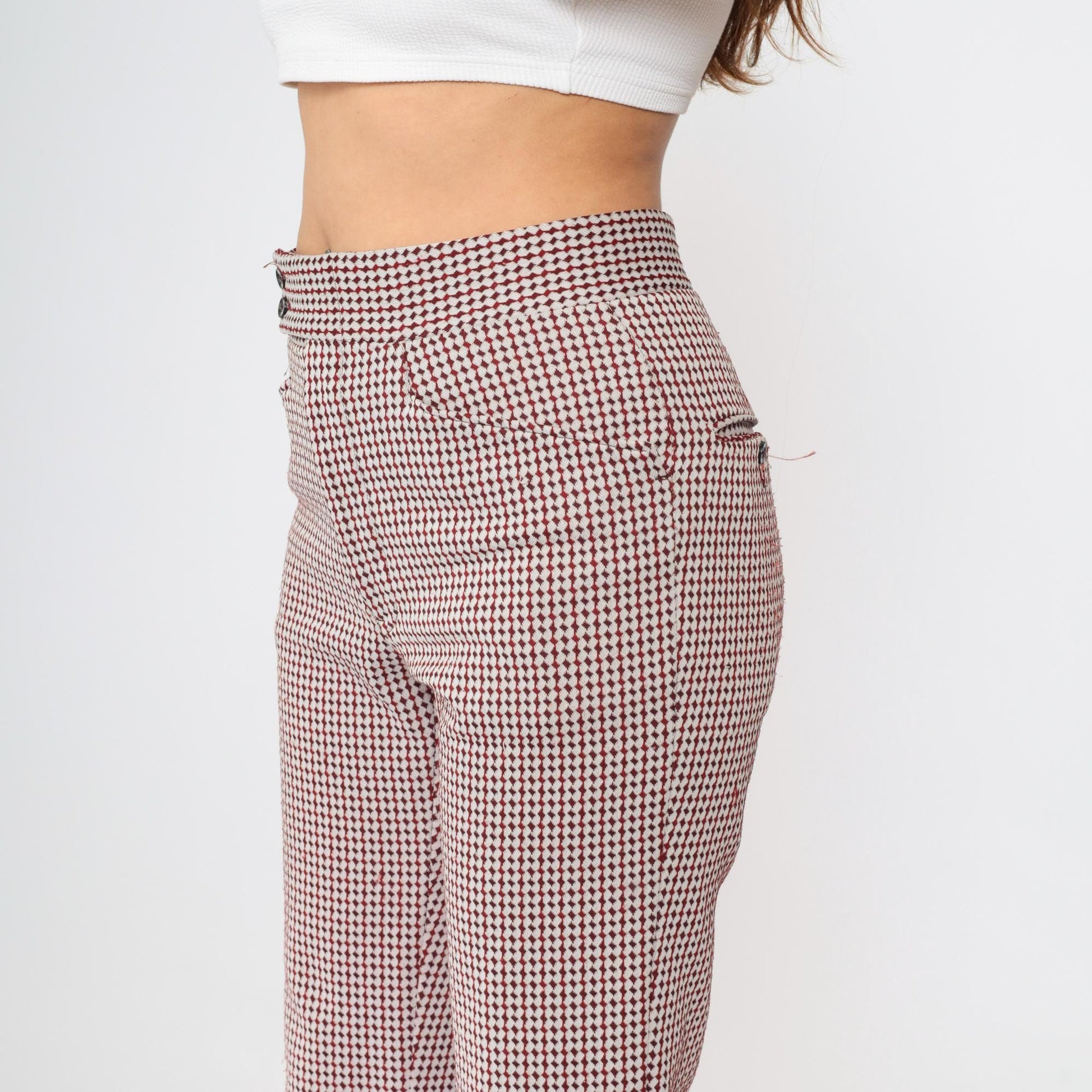 70s Red Checkered Flared Trousers High Waisted Bell Bottom Plaid Medium