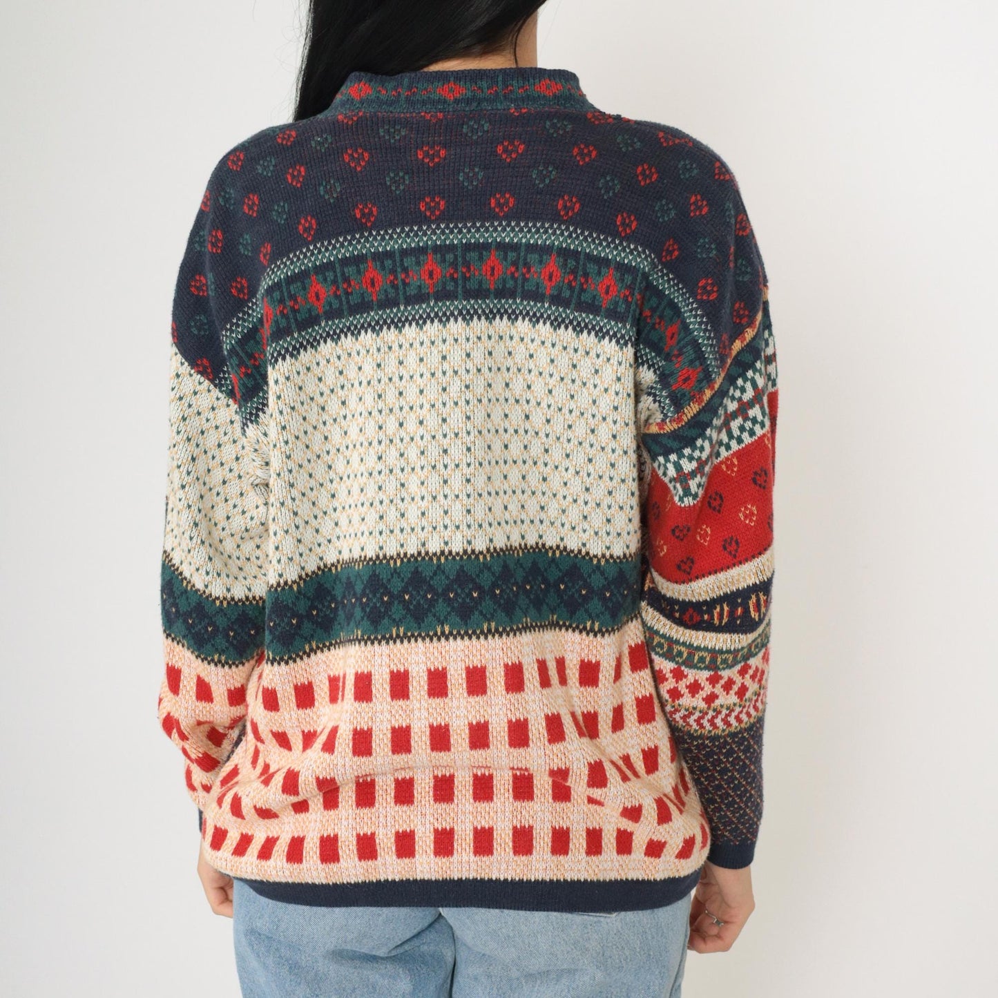 90s Cabin Creek Patchwork Cardigan Checkered Heart Print Button Up Medium