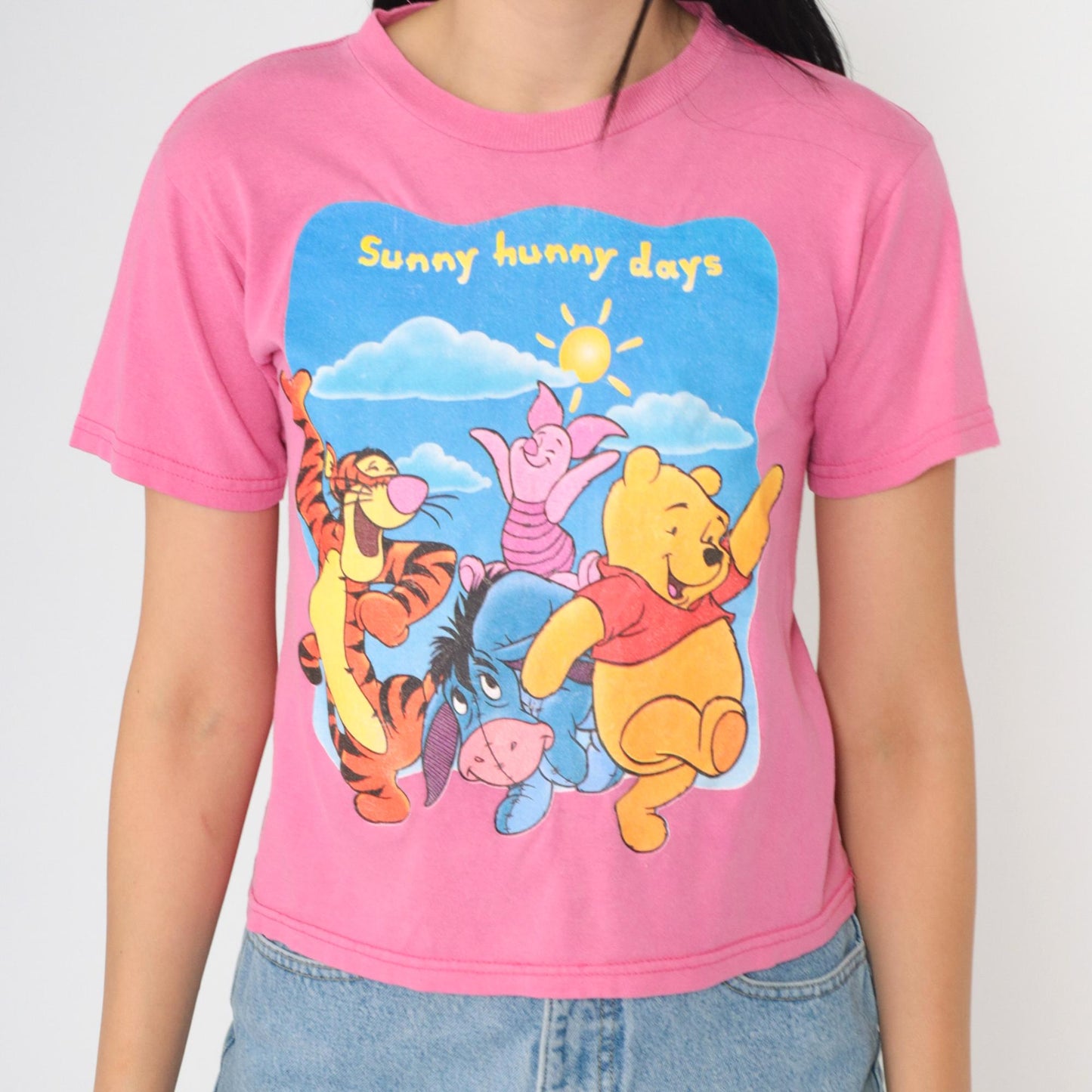 90s Winnie the Pooh Sunny Hunny Days Disney Graphic T-Shirt Pink Cotton Extra Small XS