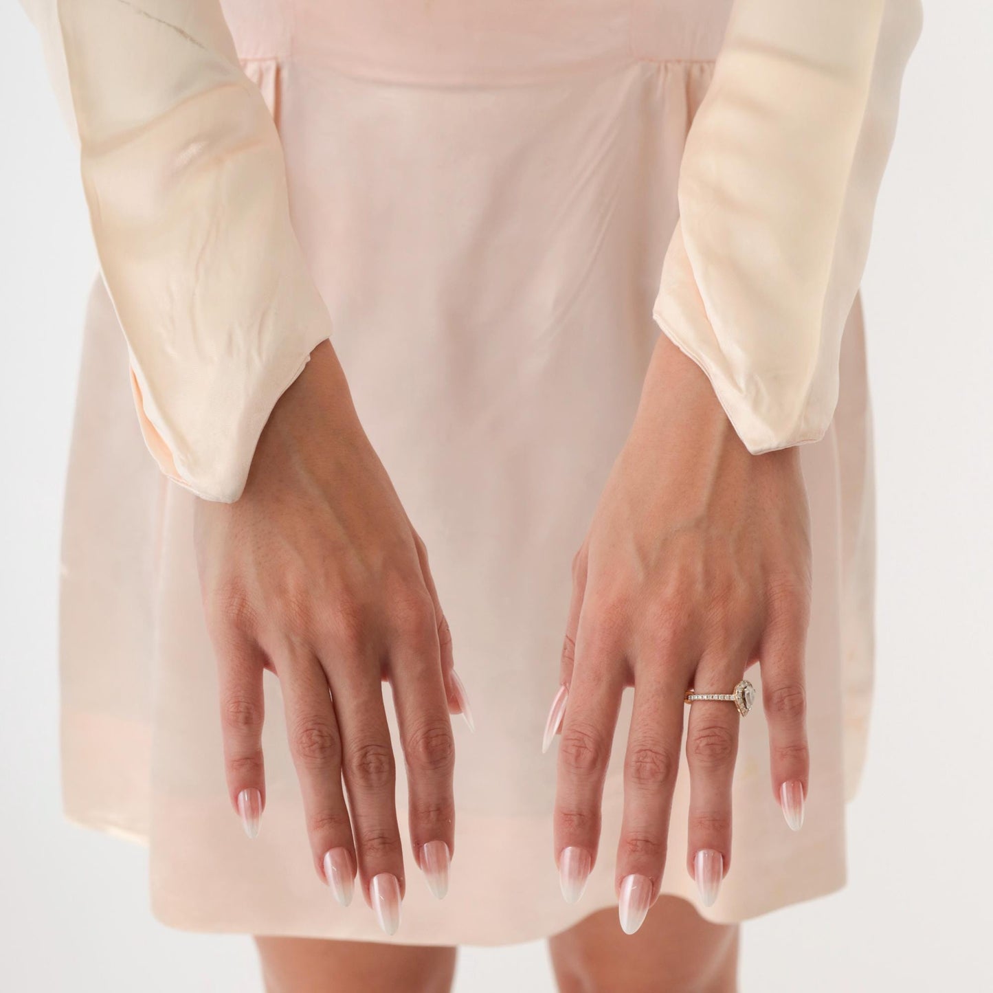 60s Baby Pink Silk Jacquard Floral Mini Dress Long Sleeve V Neck Extra Small