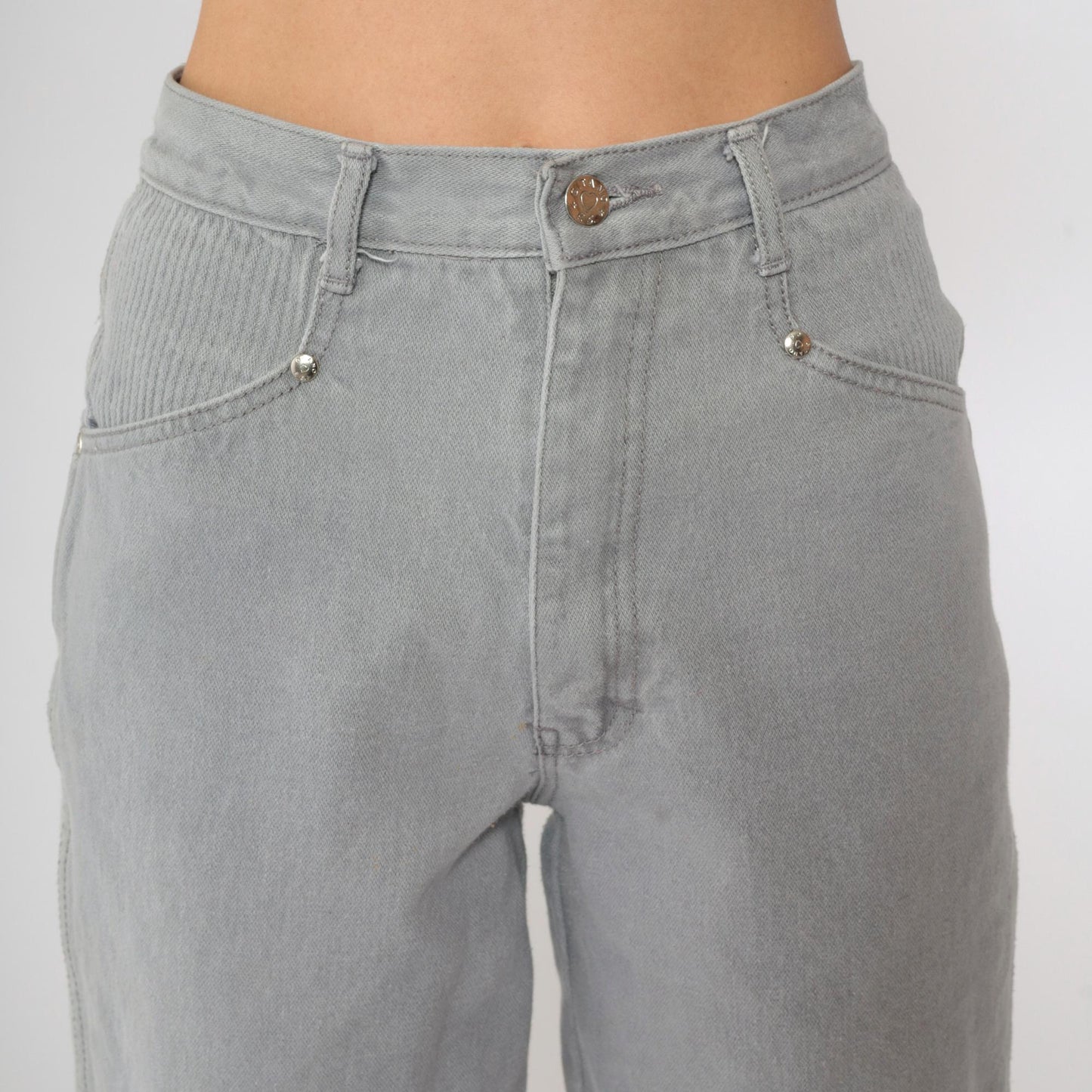 90s Gitano Grey High-Waisted Tapered Jeans Ribbed Yoke Small