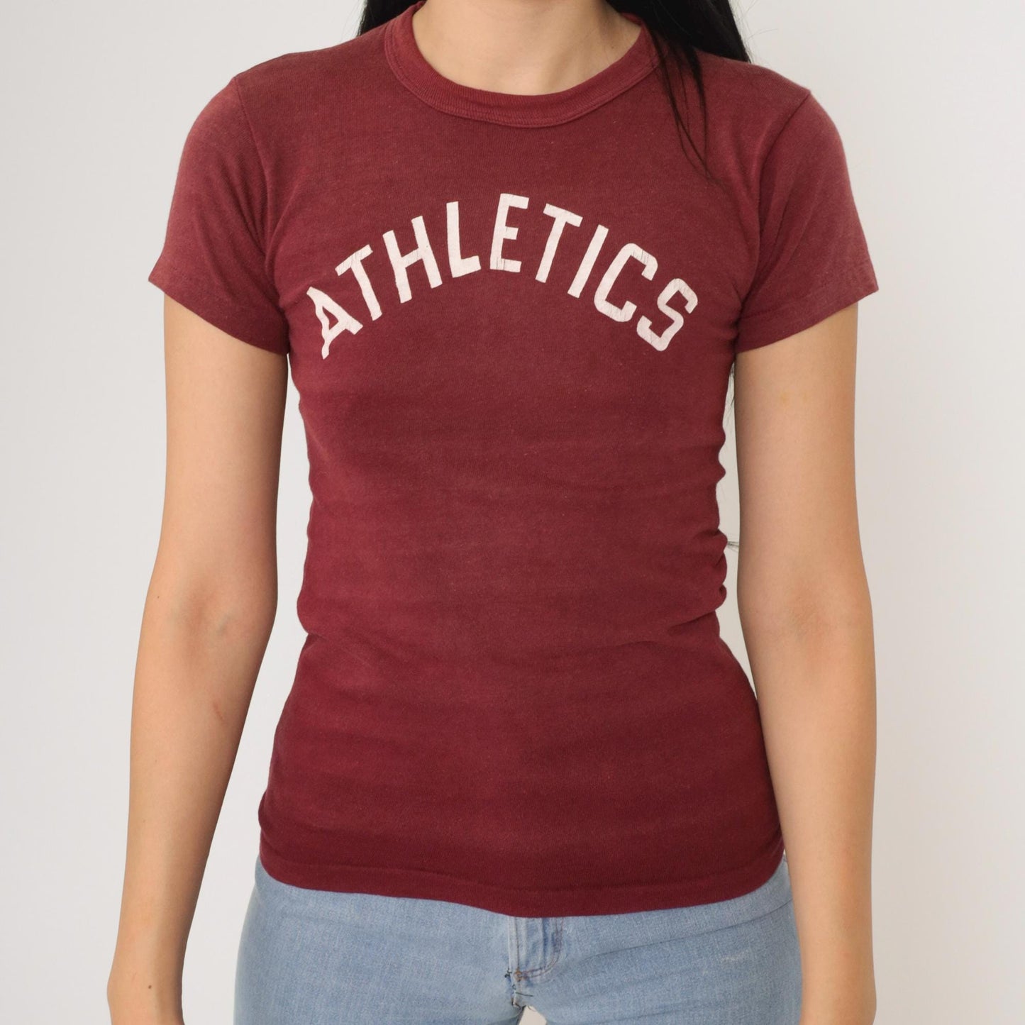 80s Russell Athletics Number 7 Burgundy Single Stitch Tee Extra Small