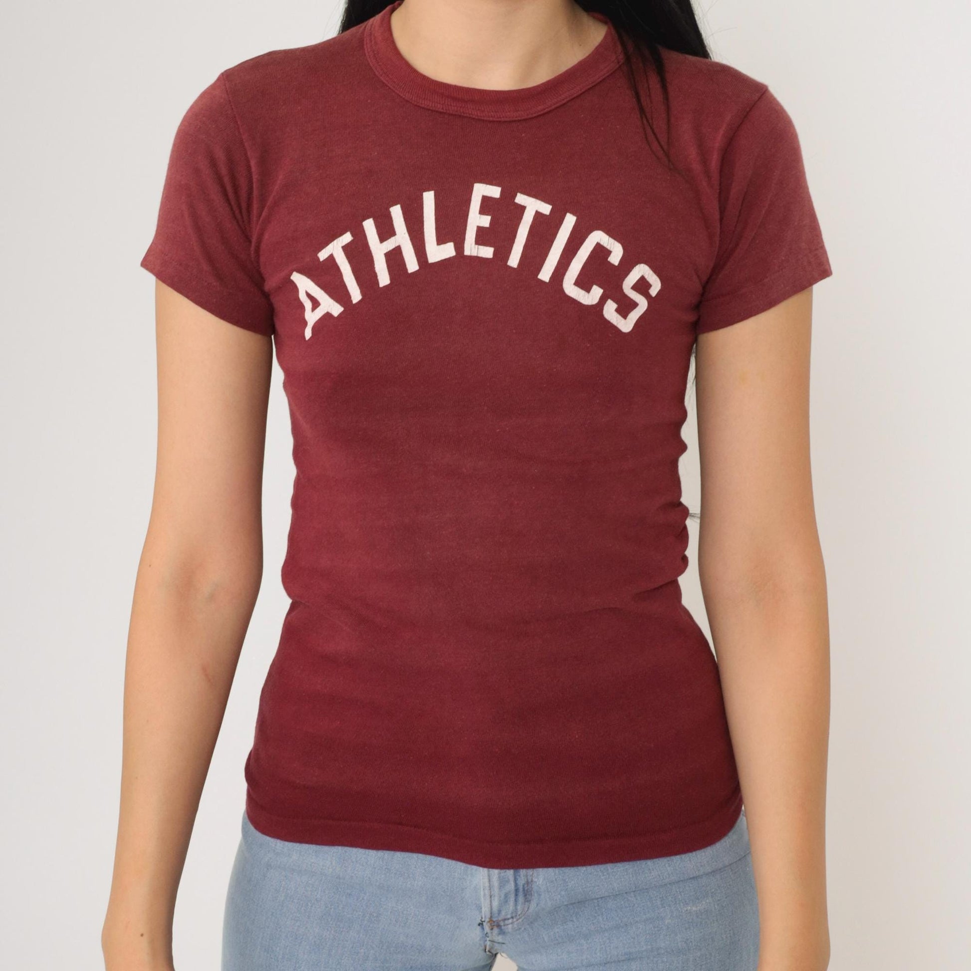 80s Russell Athletics Number 7 Burgundy Single Stitch Tee Extra Small