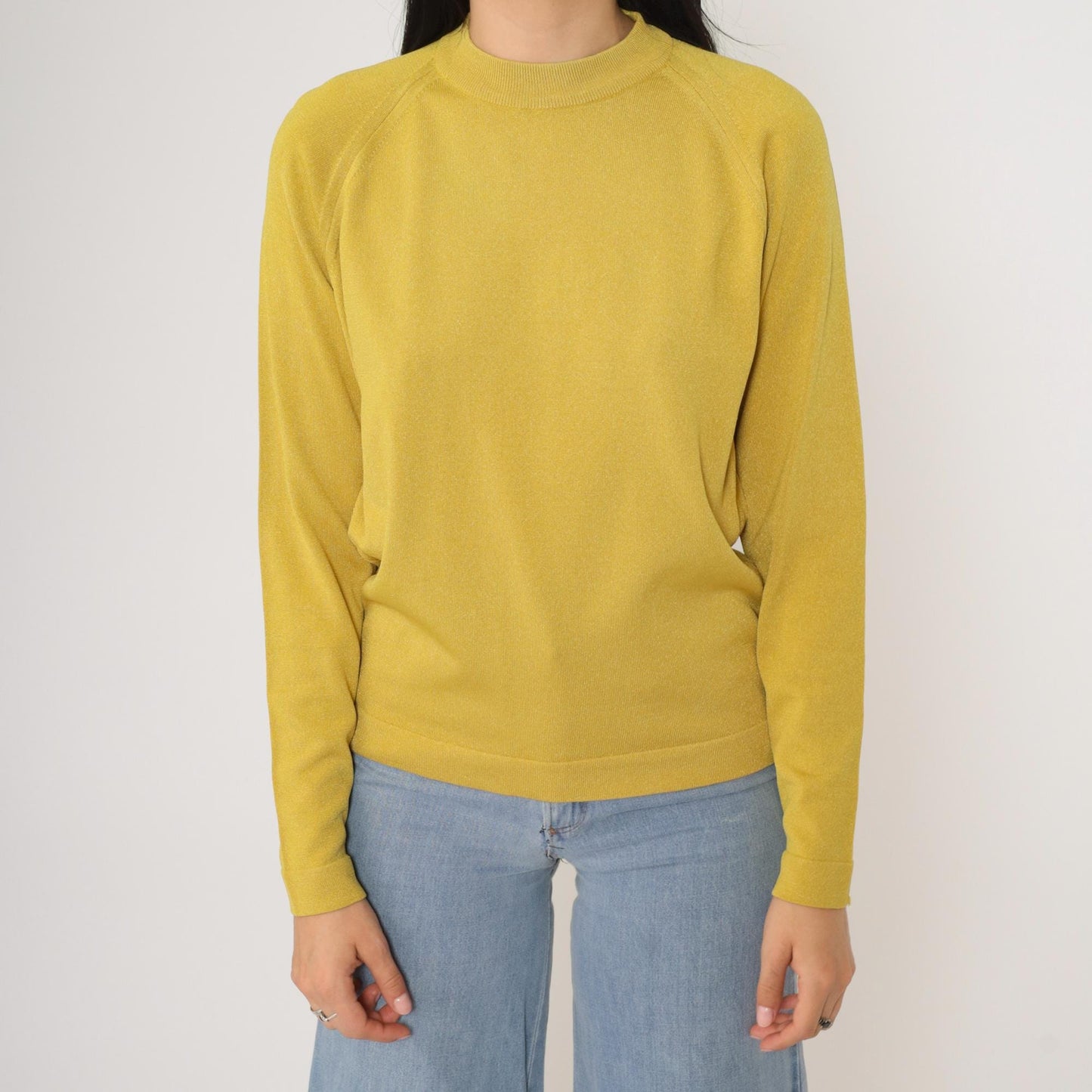 70s Chartreuse Nylon Knit Pullover Crewneck Raglan Sweater Medium