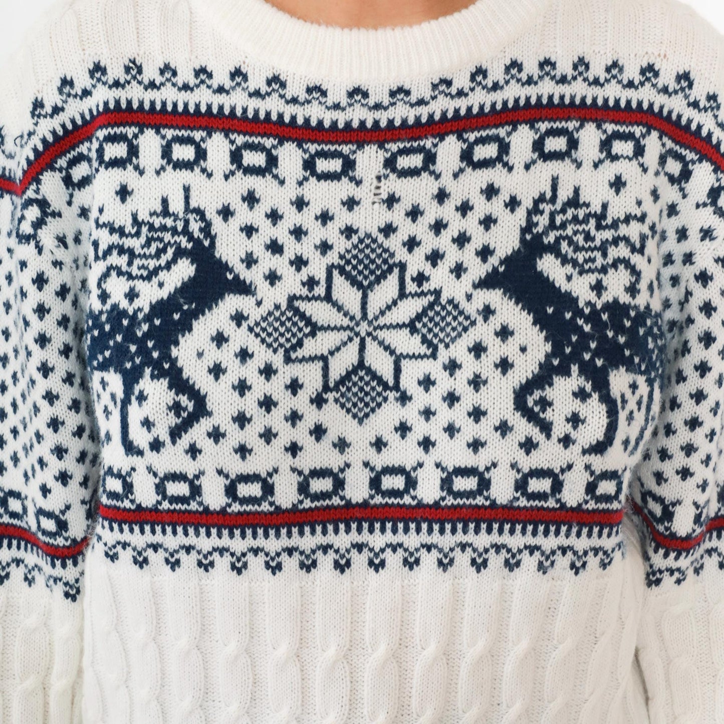 80s Reindeer Fair Isle Sweater White Nordic Snowflake Crewneck Medium