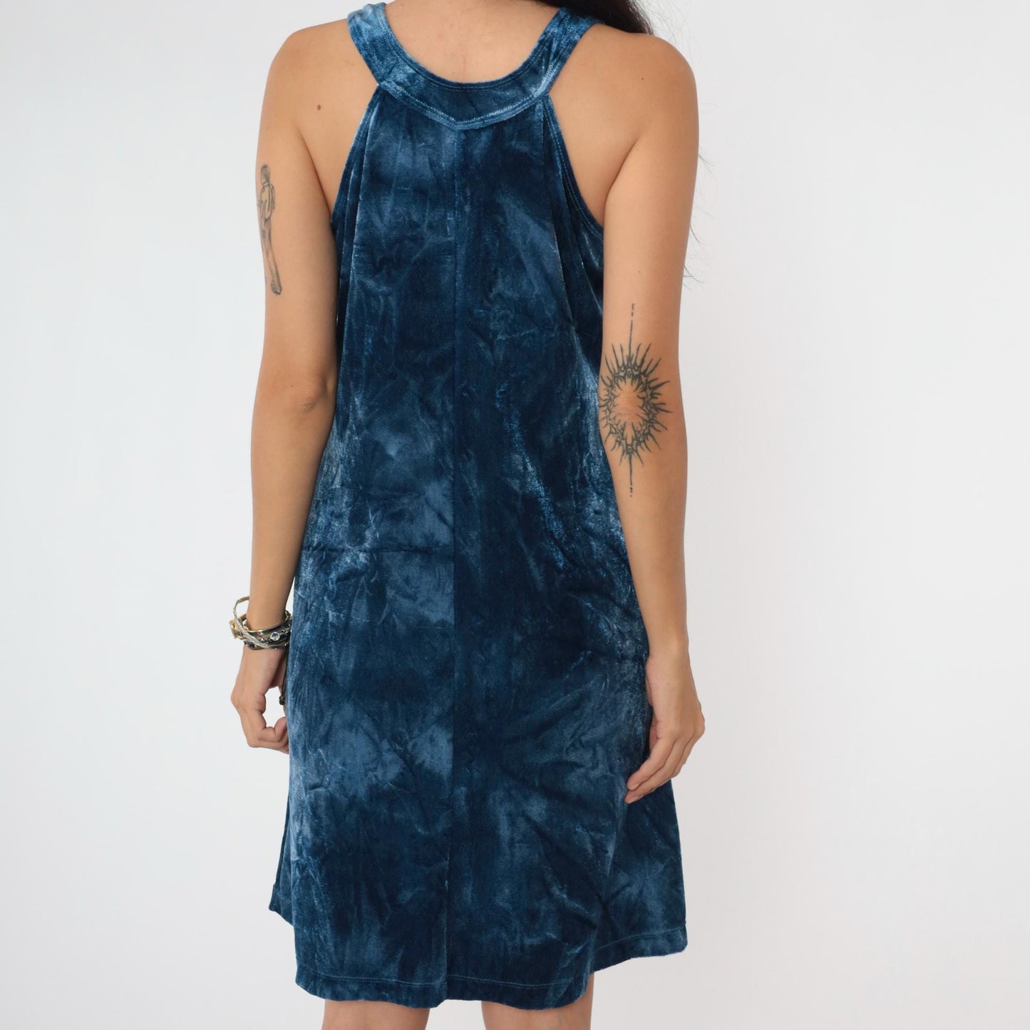 90s Blue Tie Dye Velvet Mini Dress Sleeveless Racerback Medium M