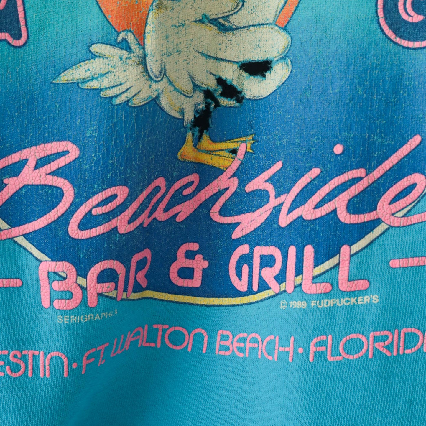 90s Fudpucker's Beachside Bar Grill Turquoise Graphic Tee Pelican Extra Large XL