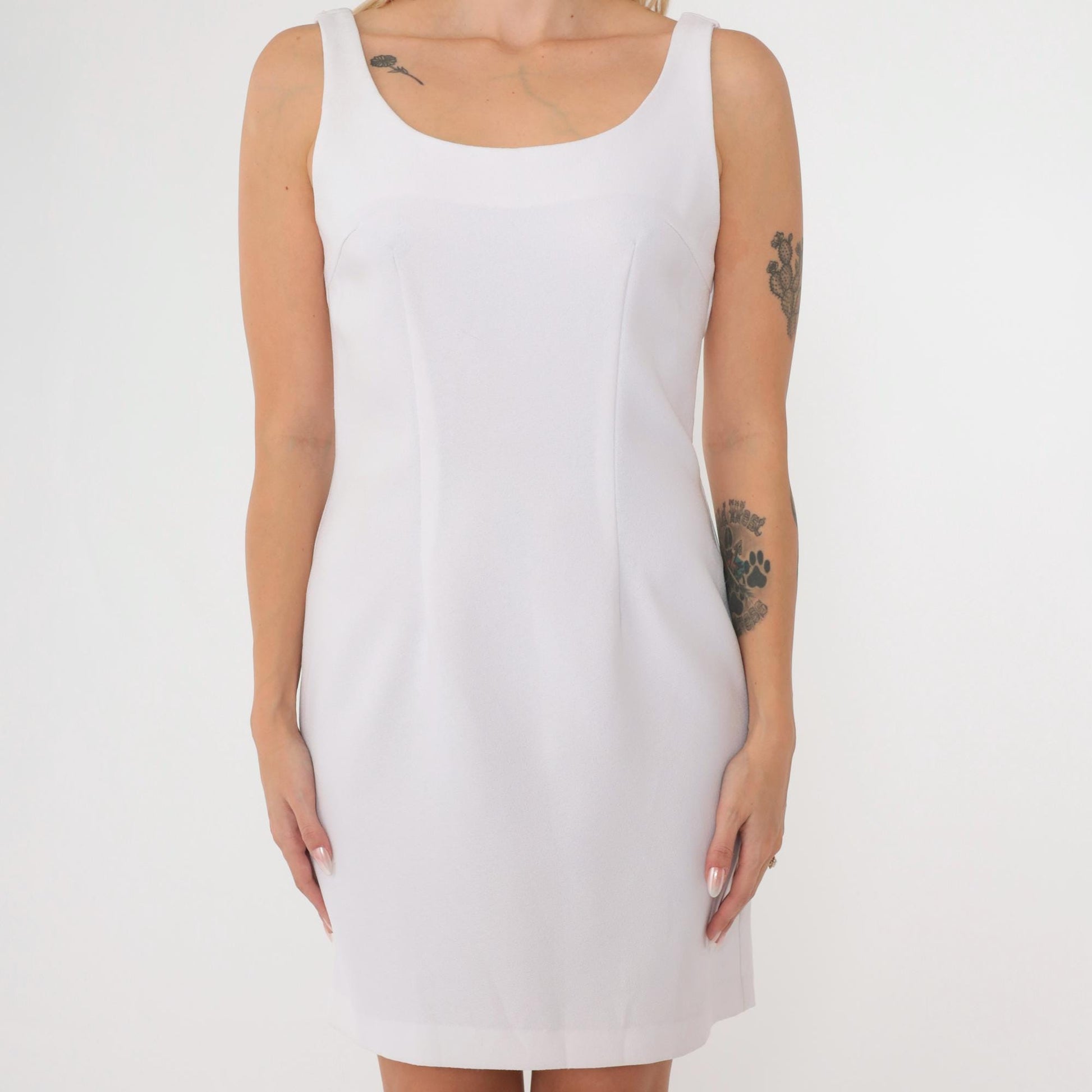 90s White Mini Sheath Dress Sleeveless Scoop Neck Small