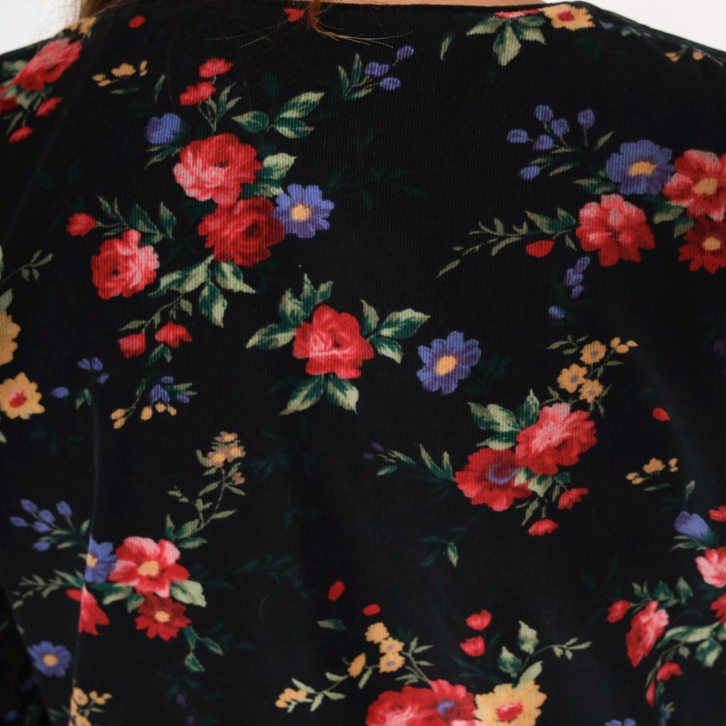 90s Talbots Floral Corduroy Midi Dress Black Button-Up High Waist Medium