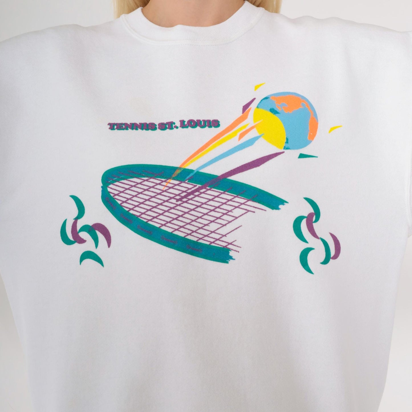 90s Jerzees Tennis St. Louis Graphic Sweatshirt White Crewneck Large