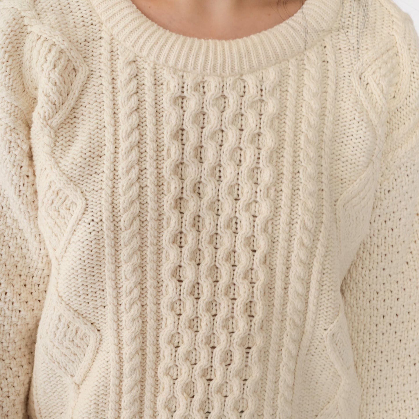 90s American Eagle Outfitters Cable Knit Sweater Cream Diamond Crewneck Extra Large