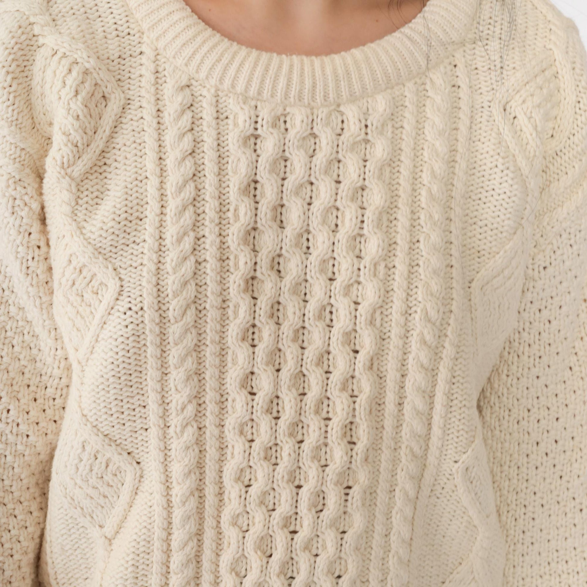 90s American Eagle Outfitters Cable Knit Sweater Cream Diamond Crewneck Extra Large