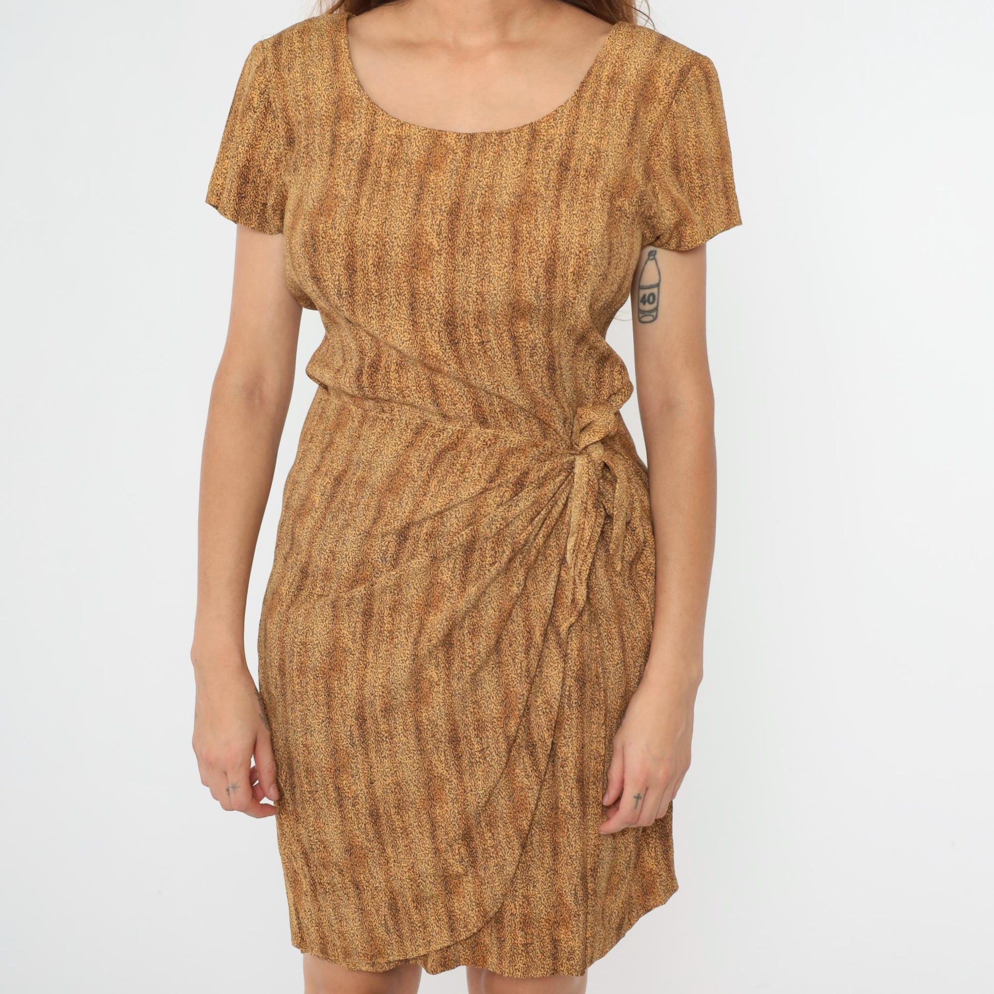 90s Jessica Howard Leopard Print Mini Dress Wrap Waist Short Sleeve Medium