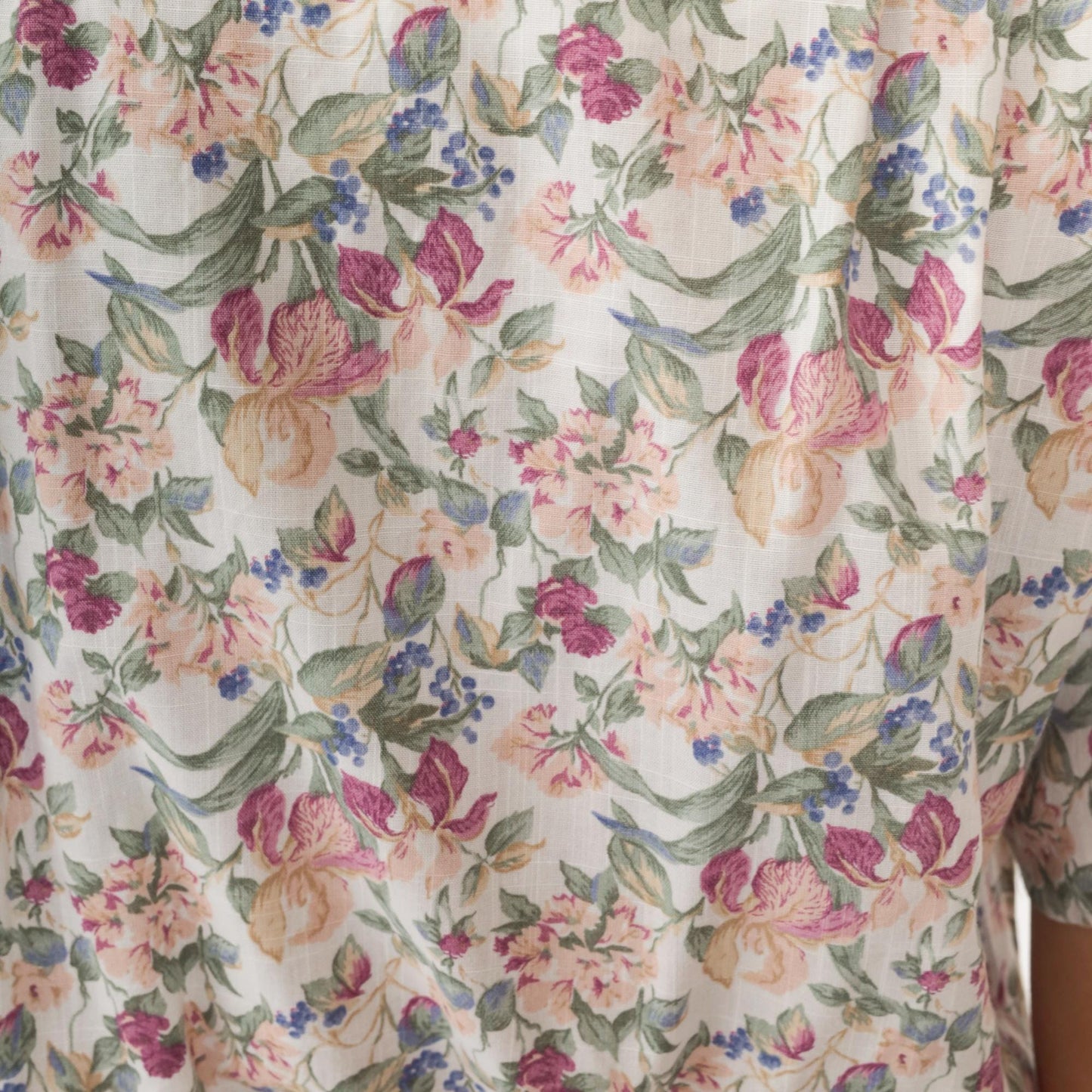 90s White Floral Print Button-Up Shirtdress Elastic Waist Mini Medium Large